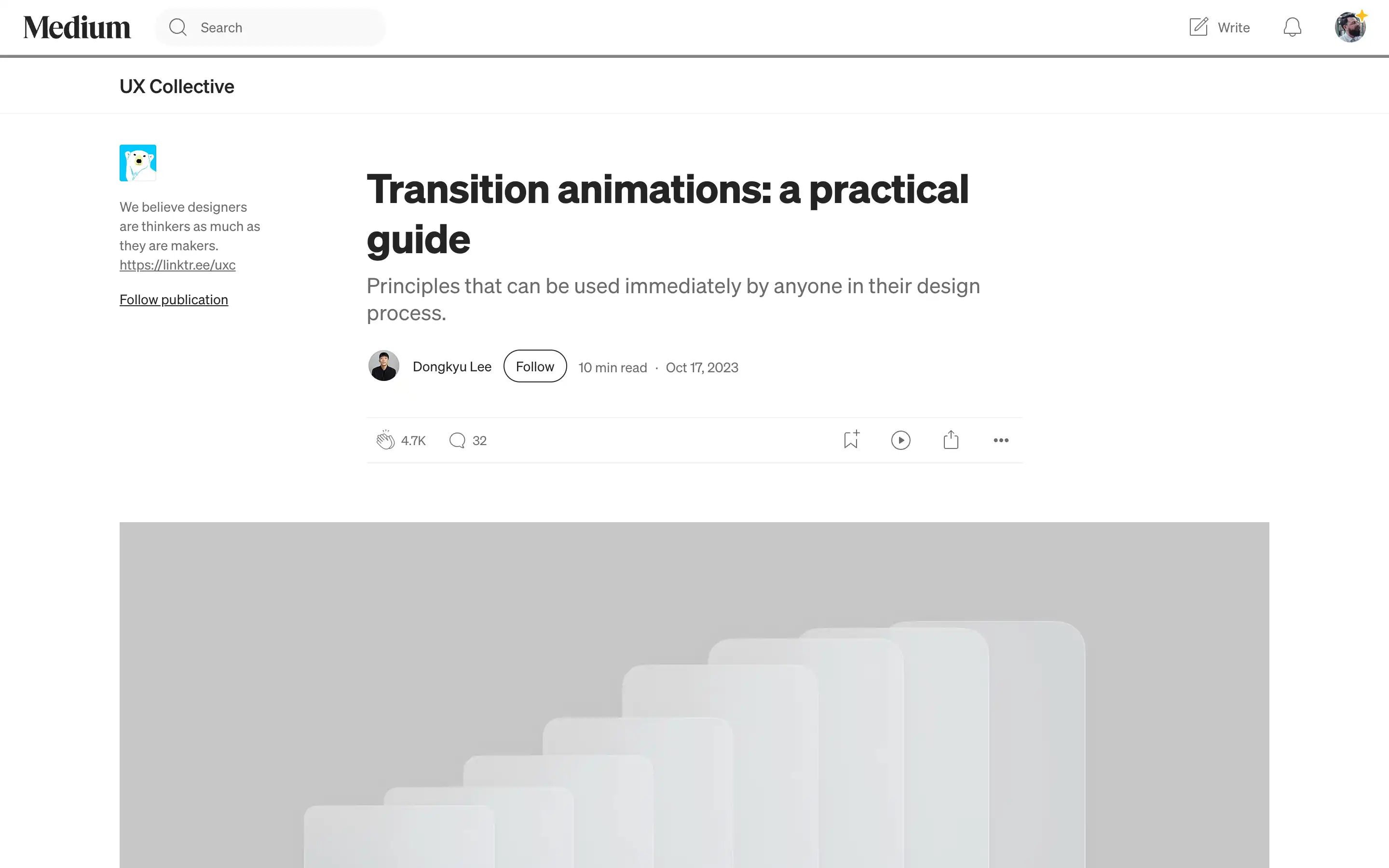Medium article on transition animations guide