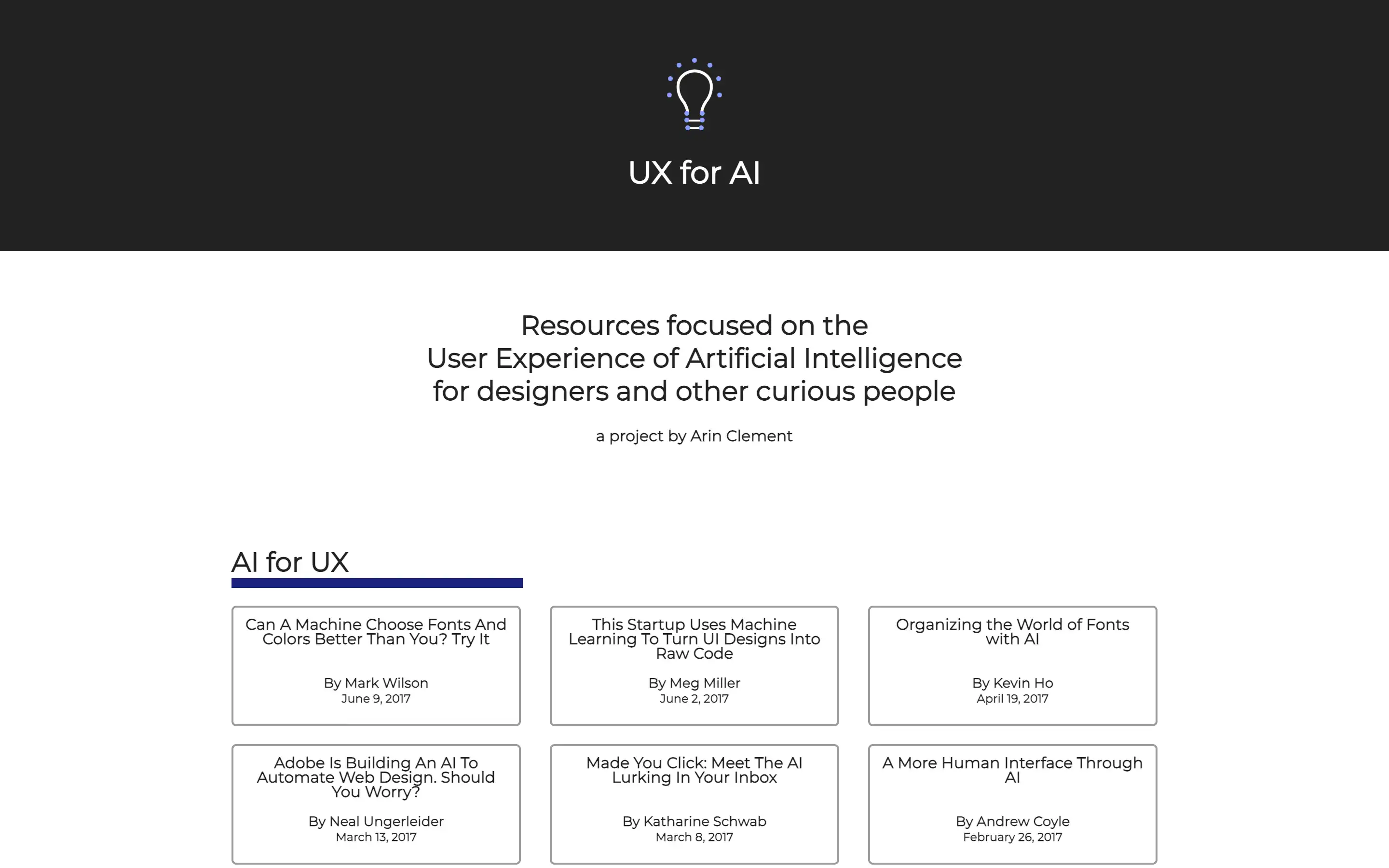 UX for AI resources and articles interface