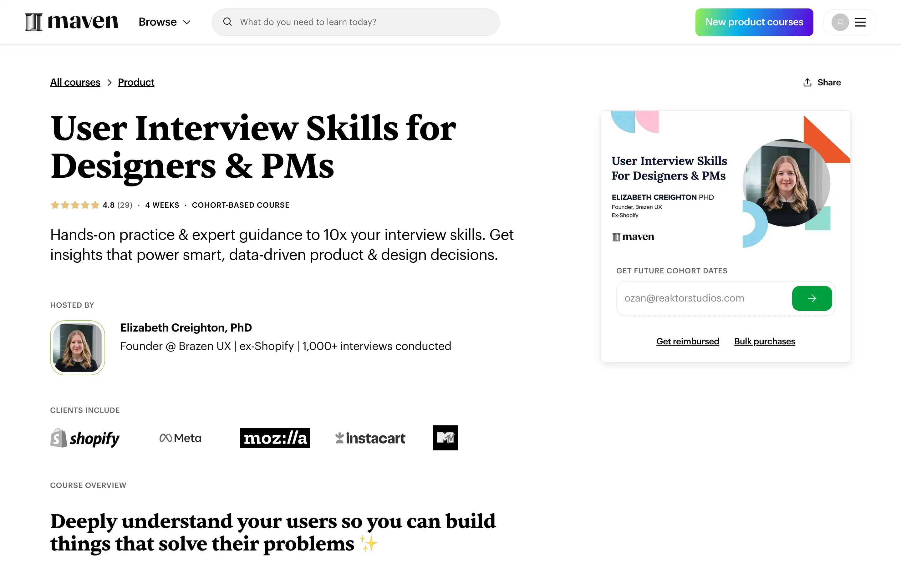 User interview course for designers and product managers