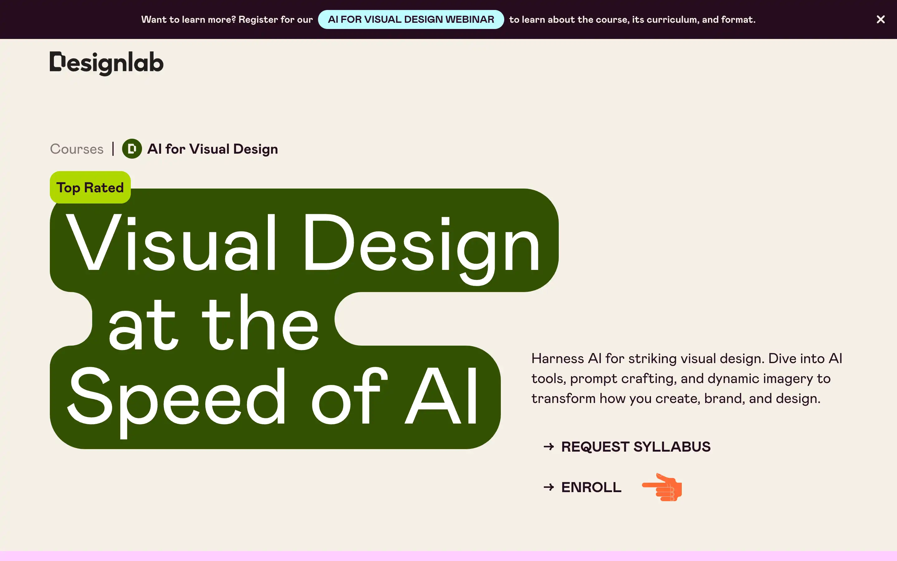AI-powered visual design course enrollment page