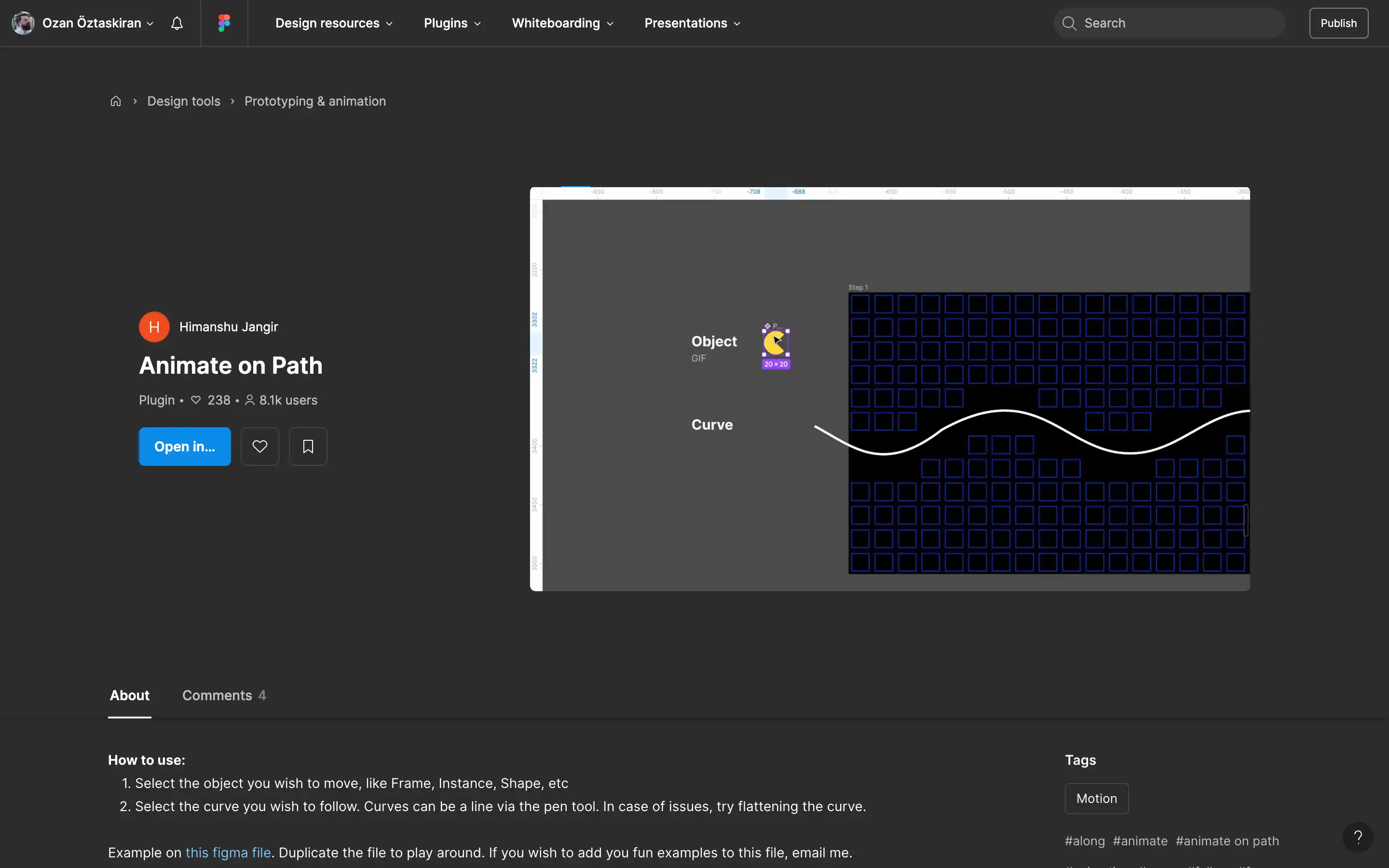 Animate on Path plugin interface overview.