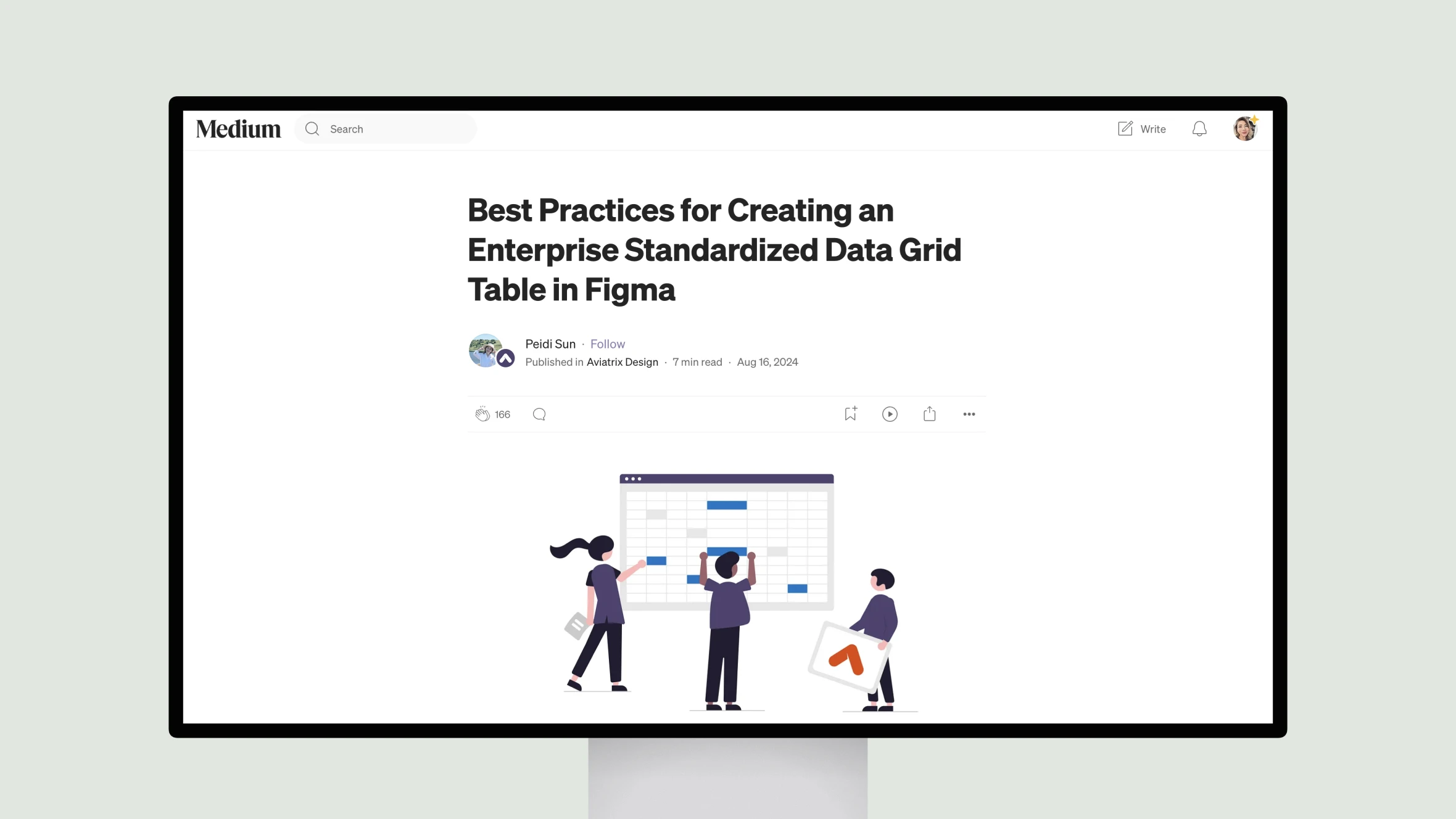 People analyzing data grid on Figma via Medium article