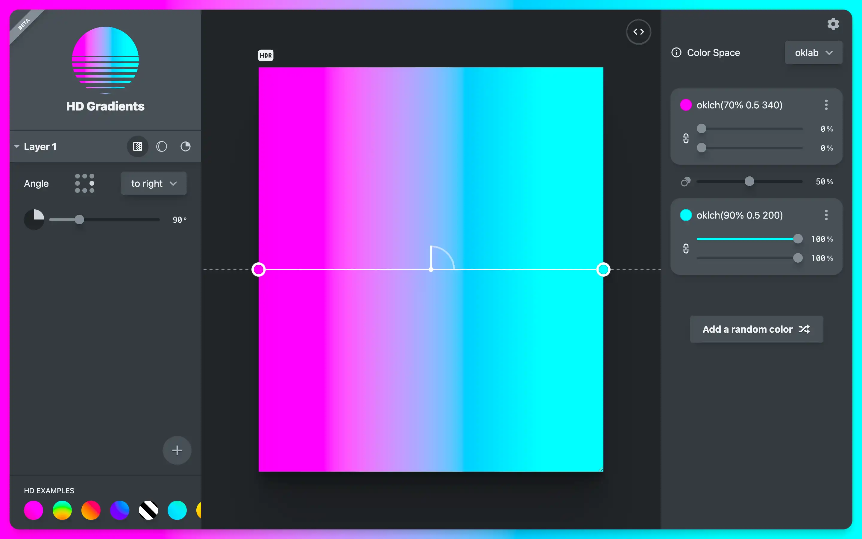 Pink to blue gradient design interface screenshot.