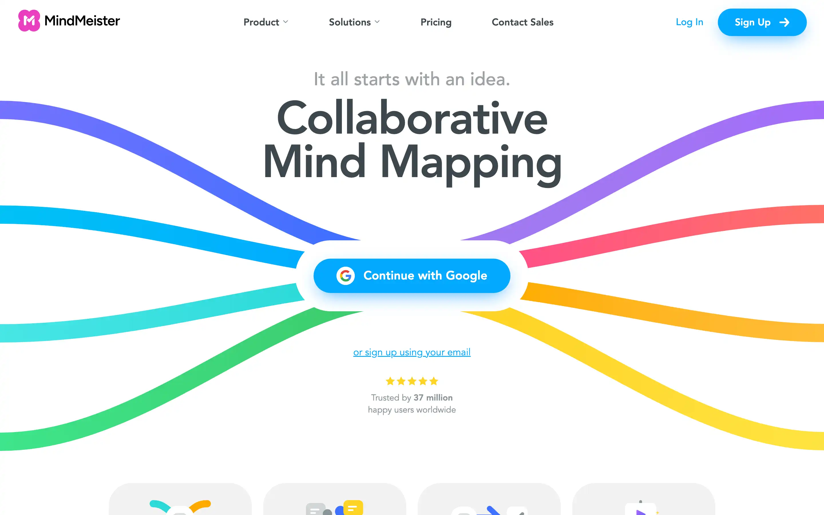 Collaborative mind mapping tool homepage with login options.