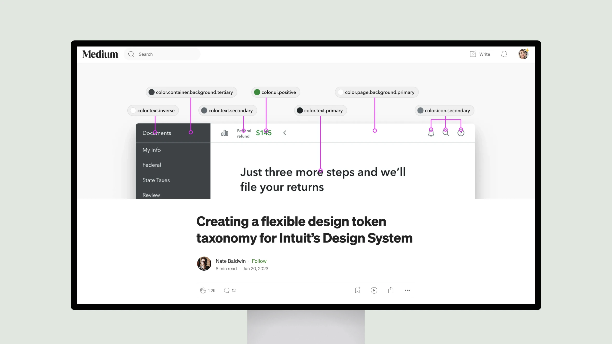 Screenshot of Medium article on design tokens