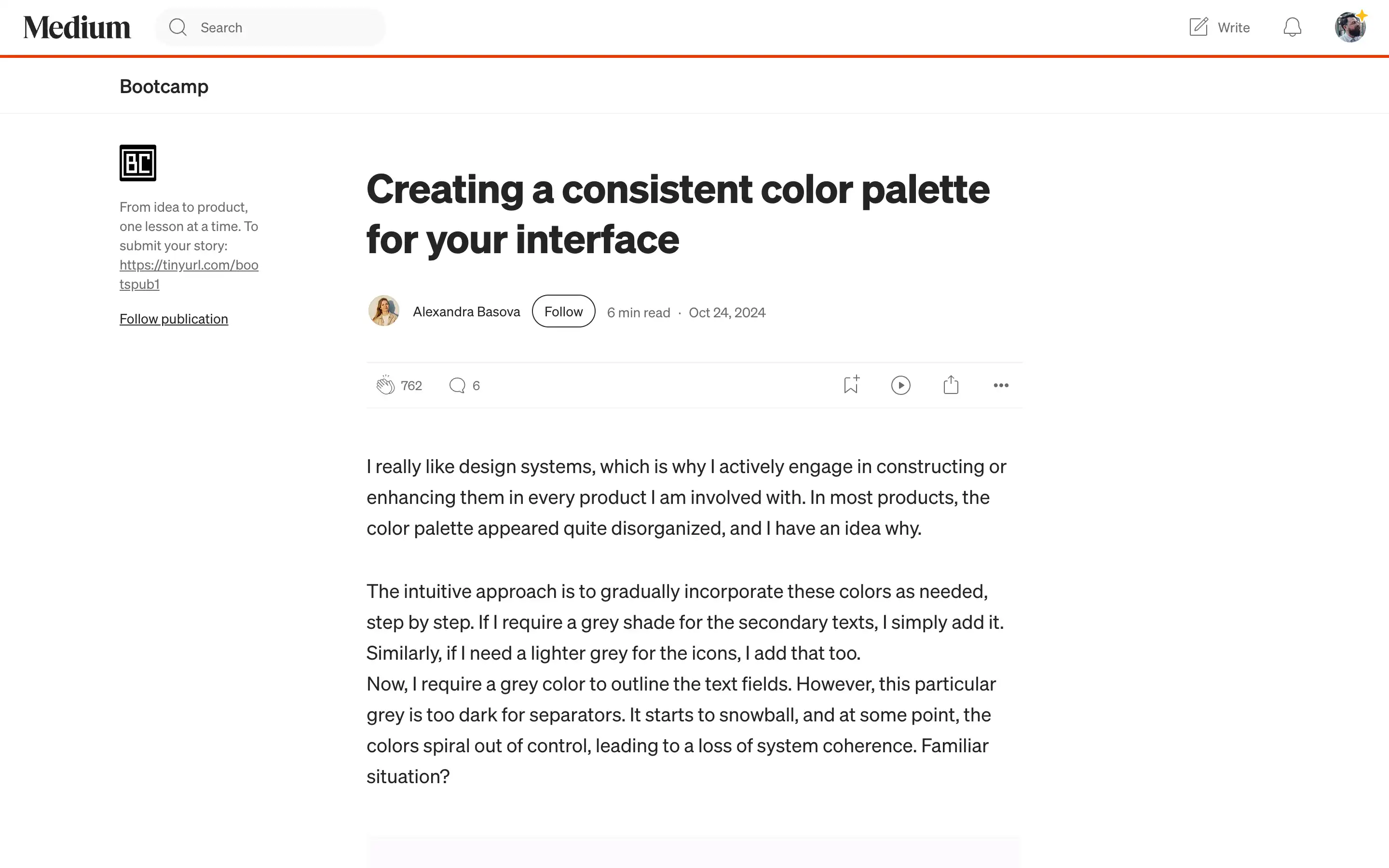 Medium article on creating color palettes