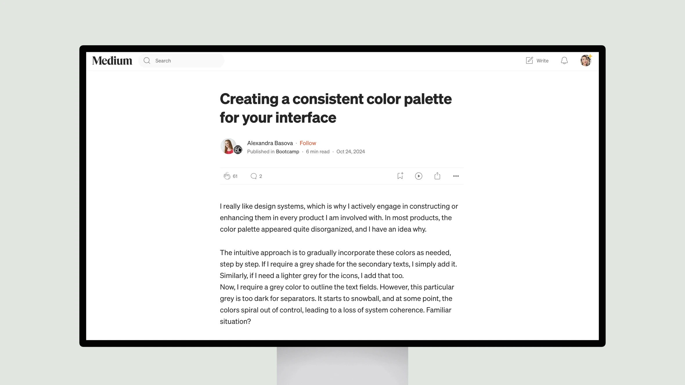 Medium article on creating color palettes for interfaces