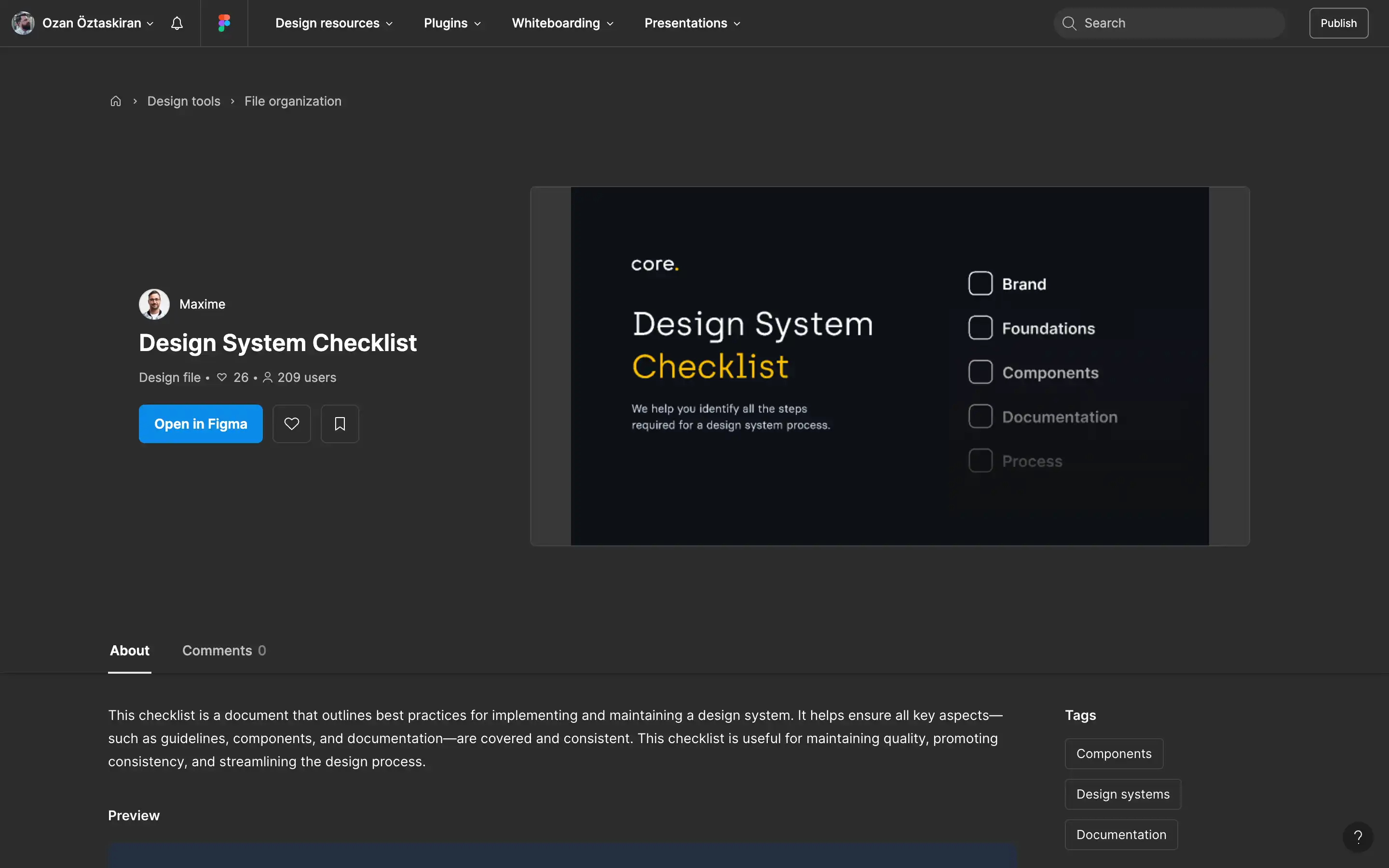 Figma design system checklist interface screenshot