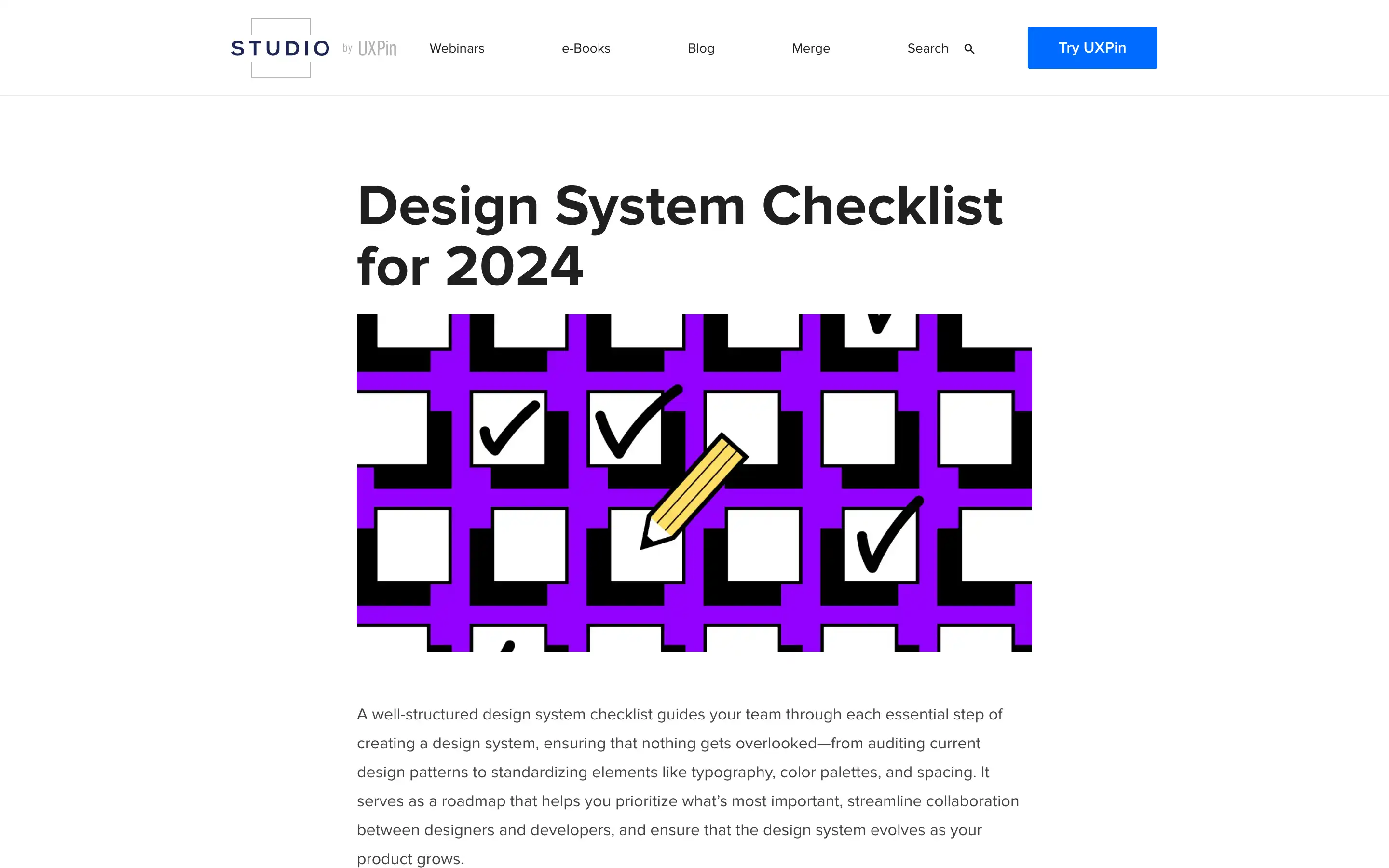 Design System Checklist illustration with checkmarks, pencil.