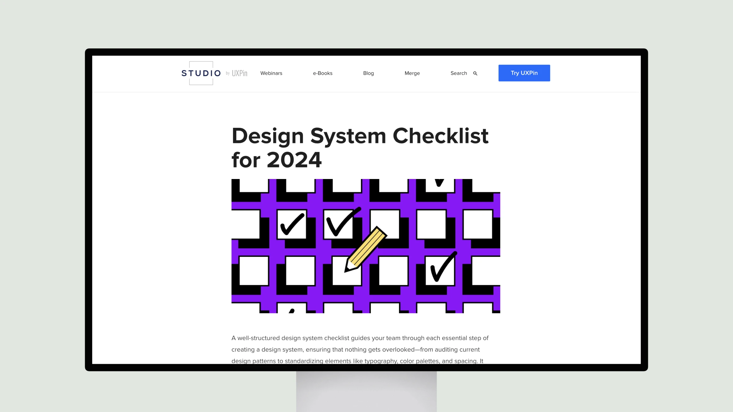 Computer screen displaying 2024 design system checklist