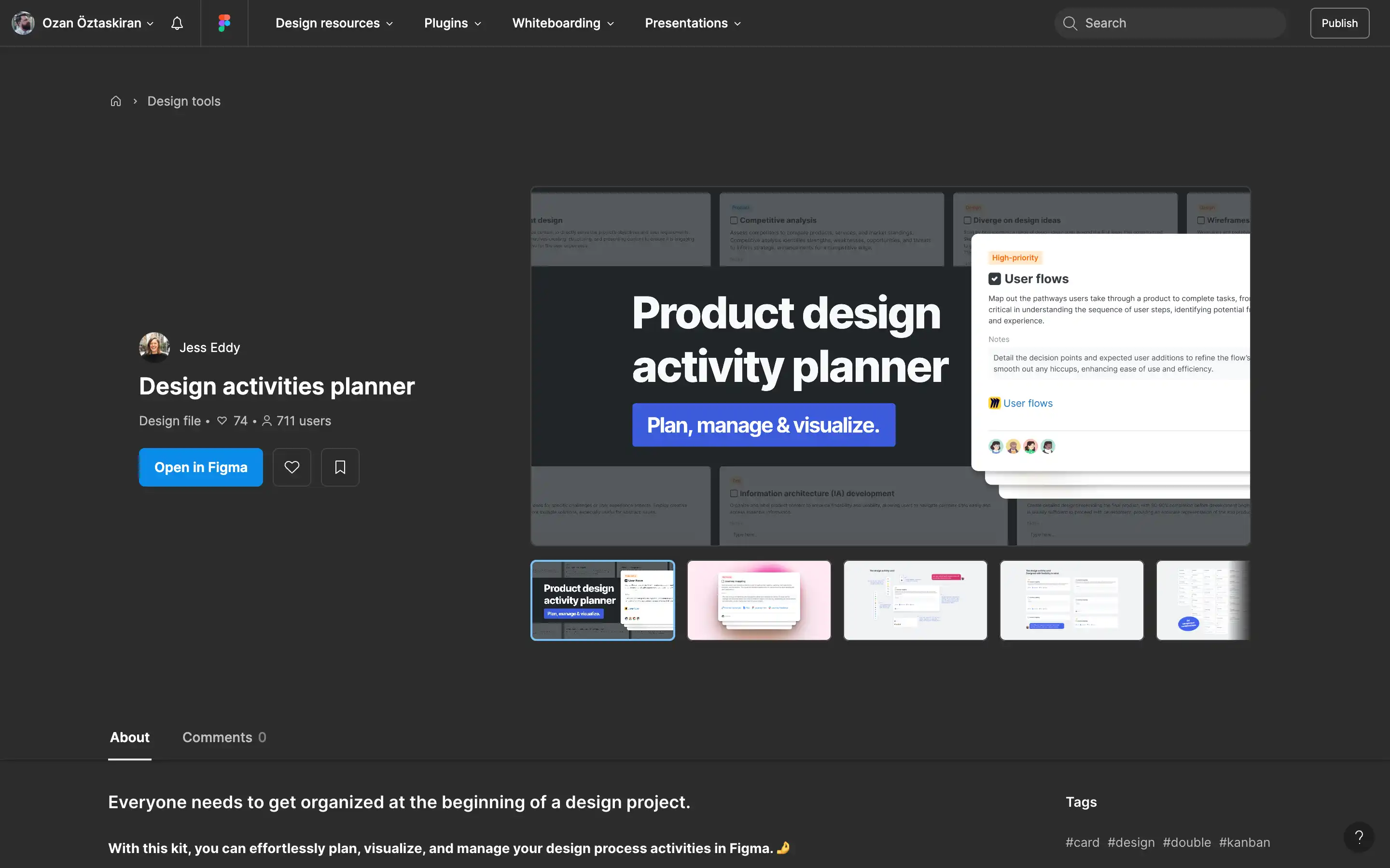 Product design activity planner interface screenshot on Figma.