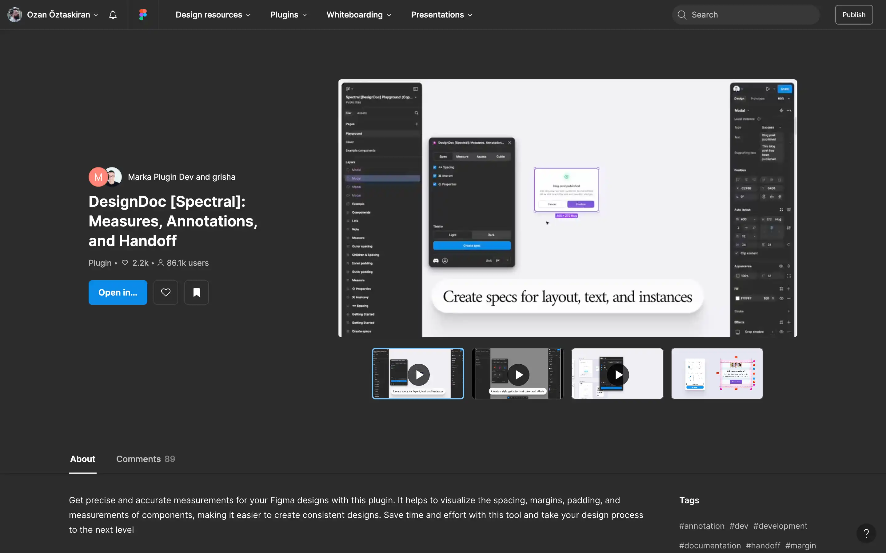 Figma plugin interface for design specifications.