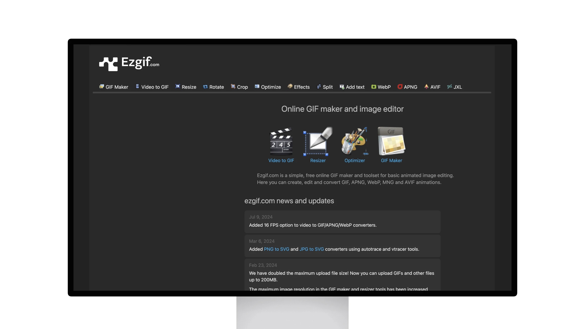 Ezgif website interface displaying online GIF maker tools