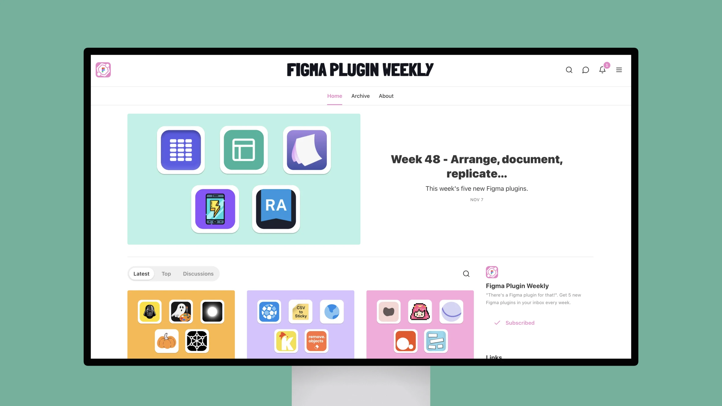 Figma Plugin Weekly website on desktop screen