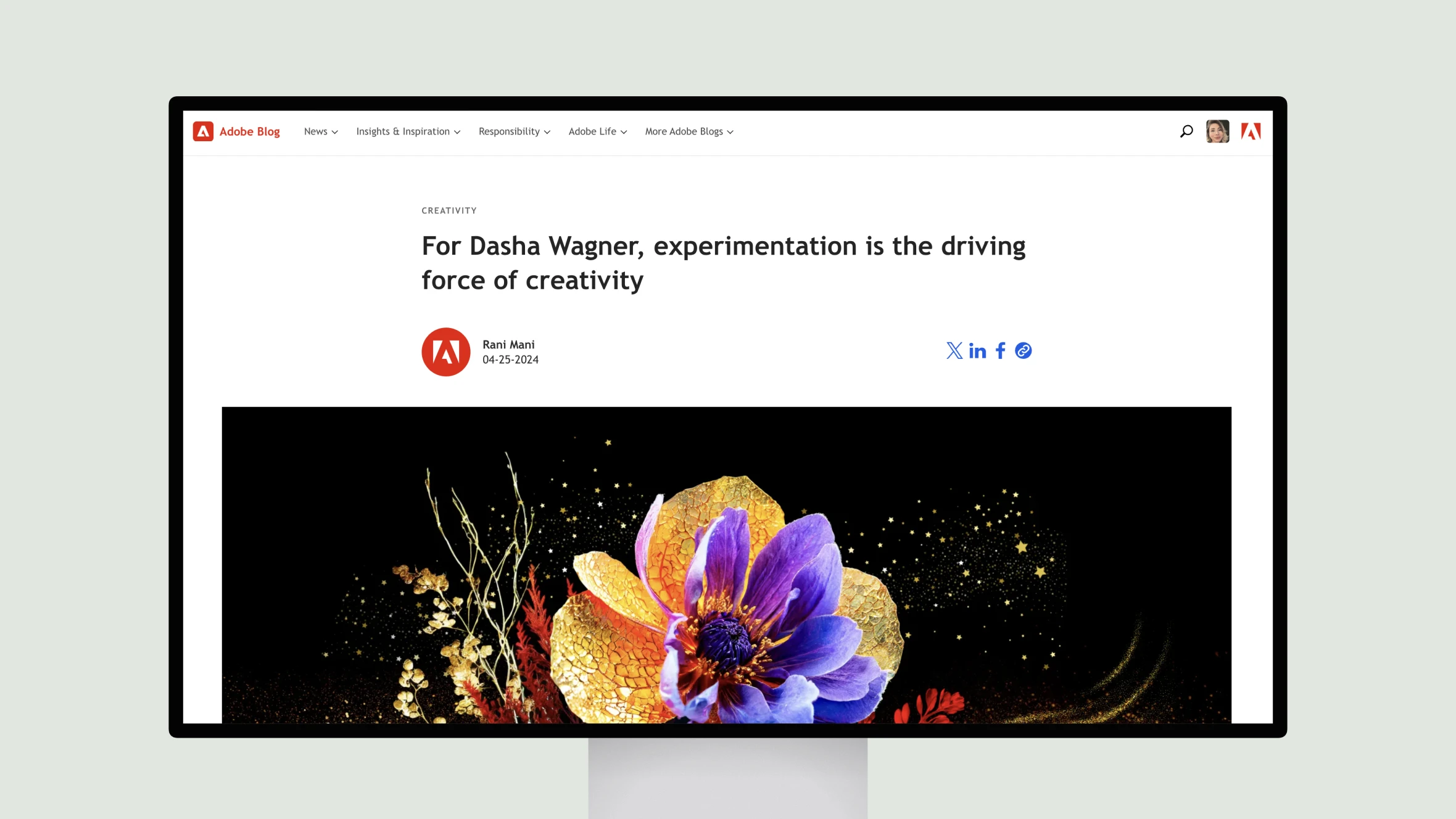 Adobe blog header featuring floral creative artwork