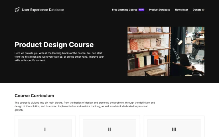 User Experience Database – Product Design Course