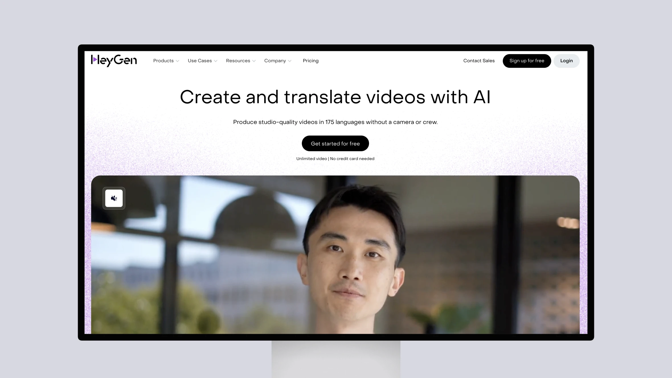 Man presenting AI video translation service on website