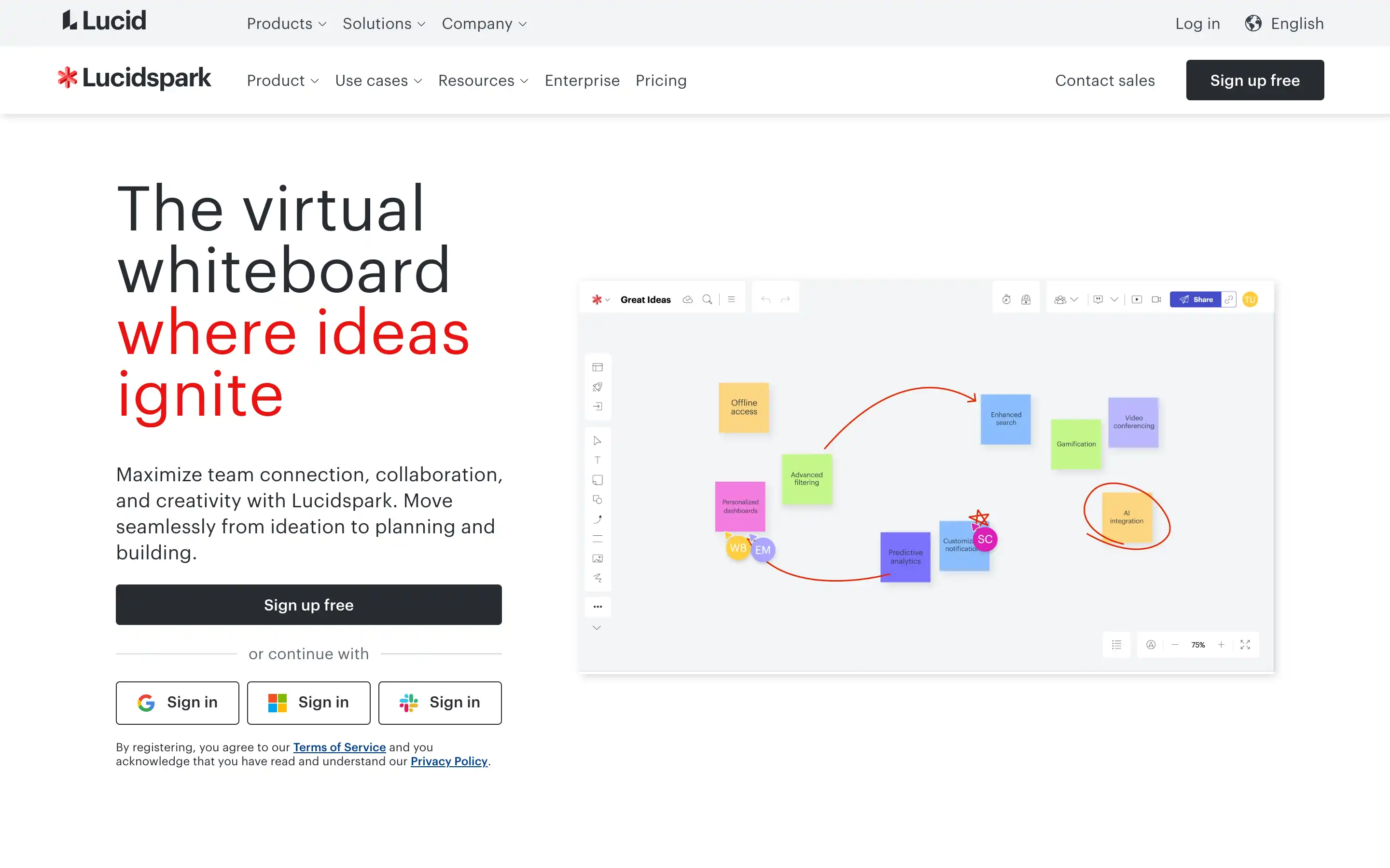 Lucidspark virtual whiteboard for team collaboration.