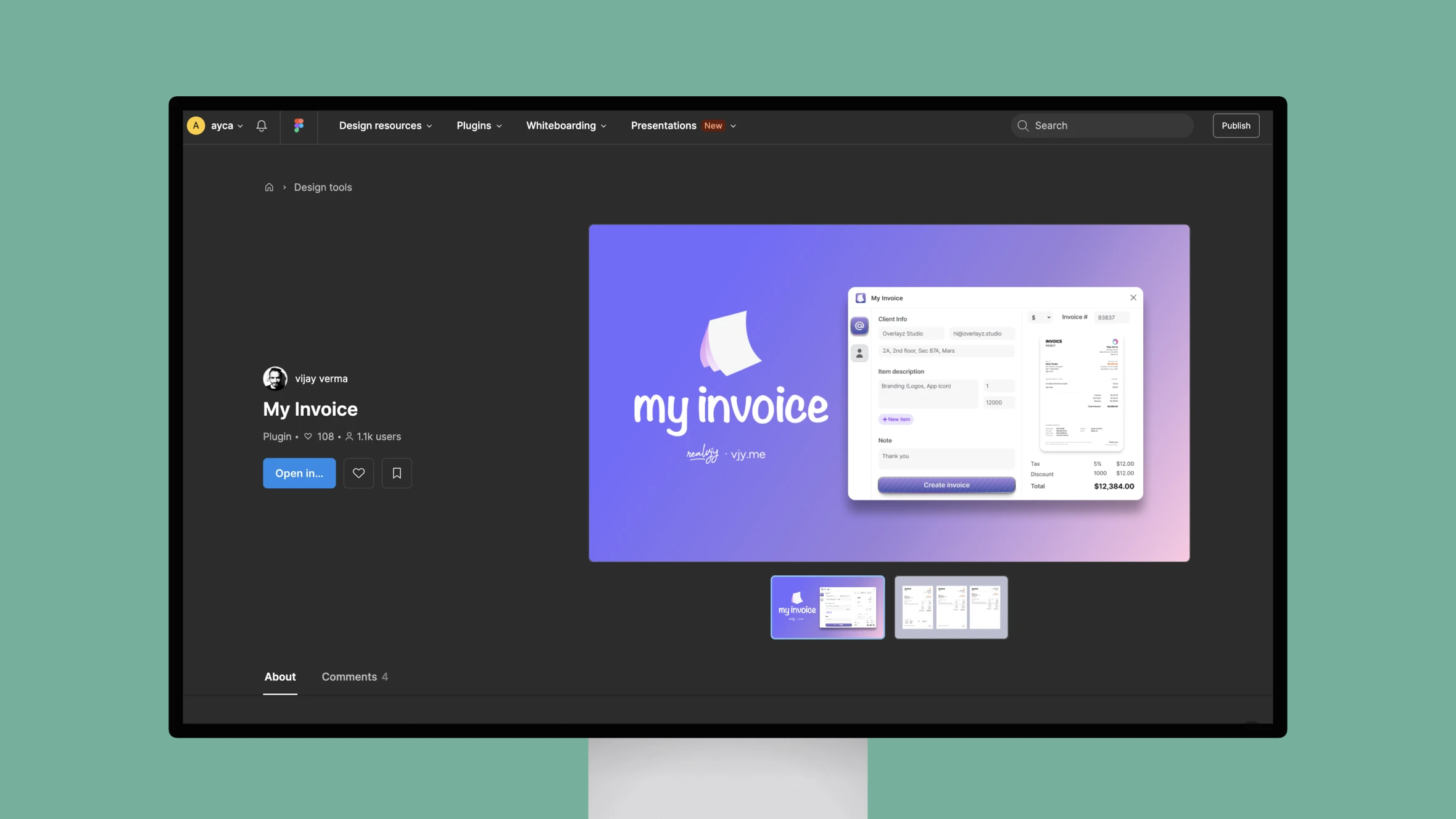 Screenshot of 'My Invoice' software interface on monitor