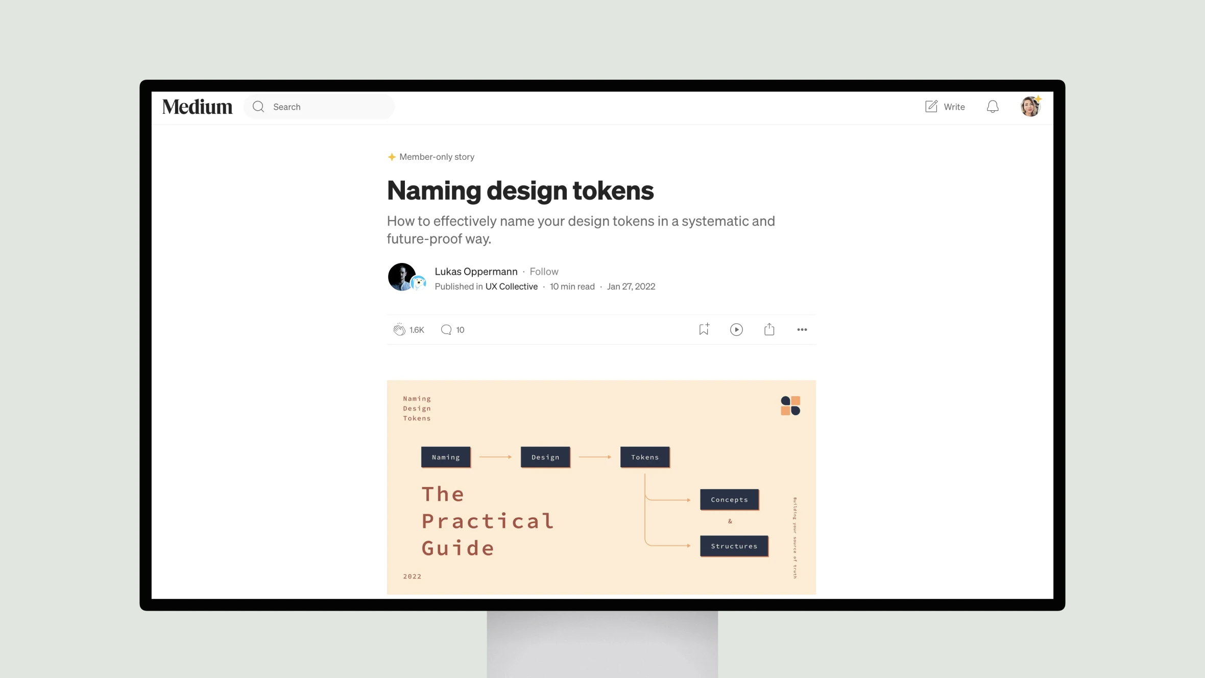 Medium article on naming design tokens by Lukas Oppermann