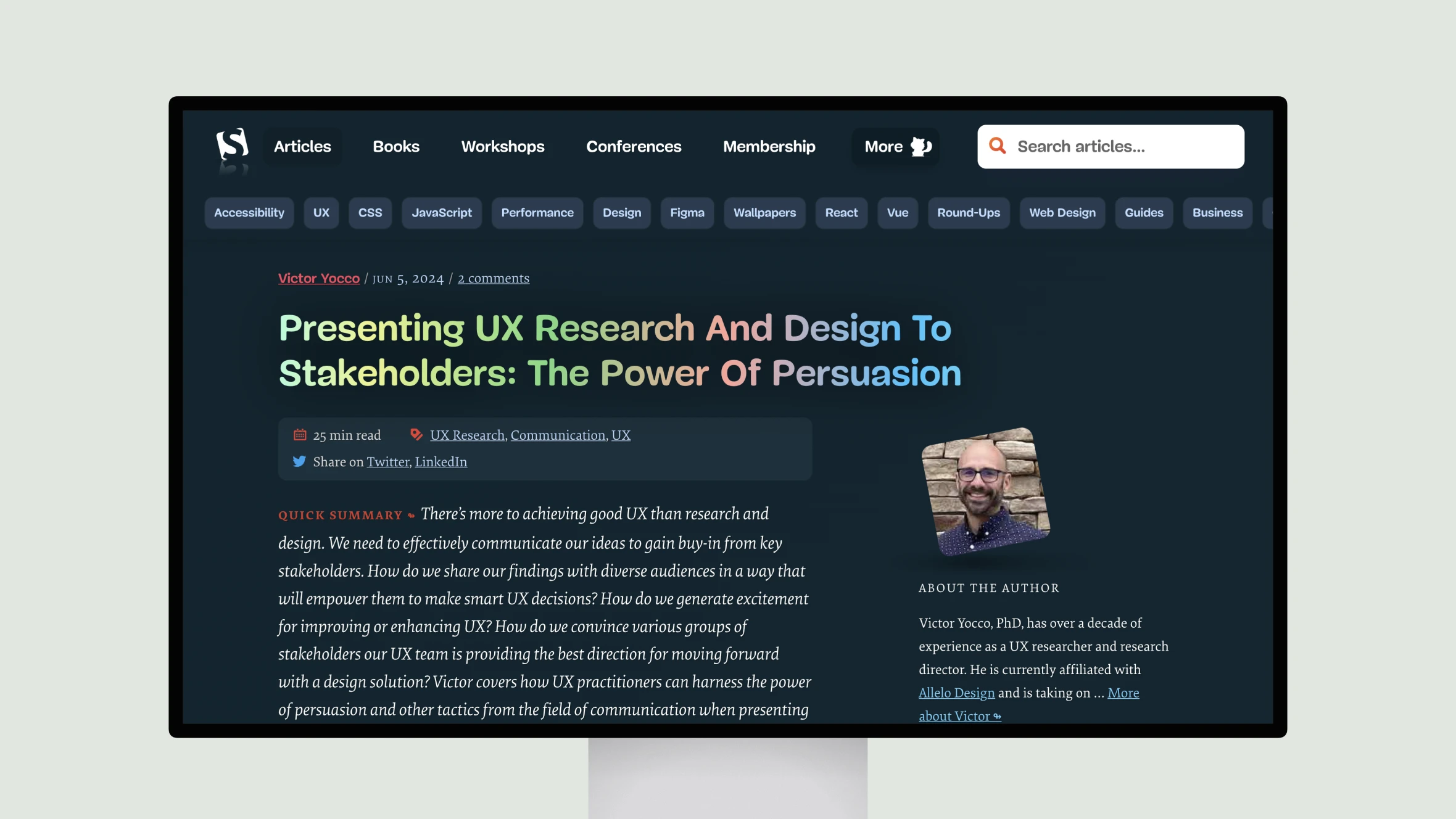 Screenshot of UX research and design article webpage