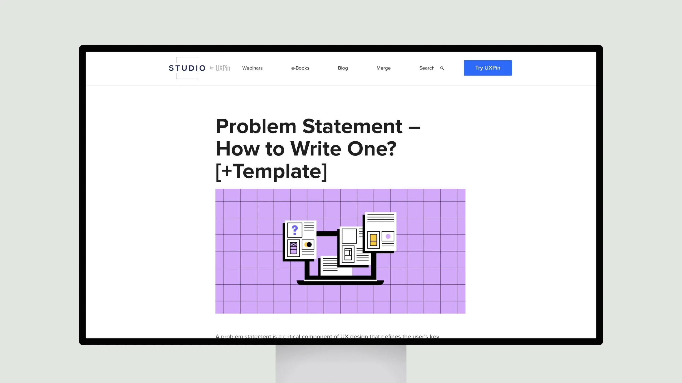 Website displaying UX problem statement writing guide