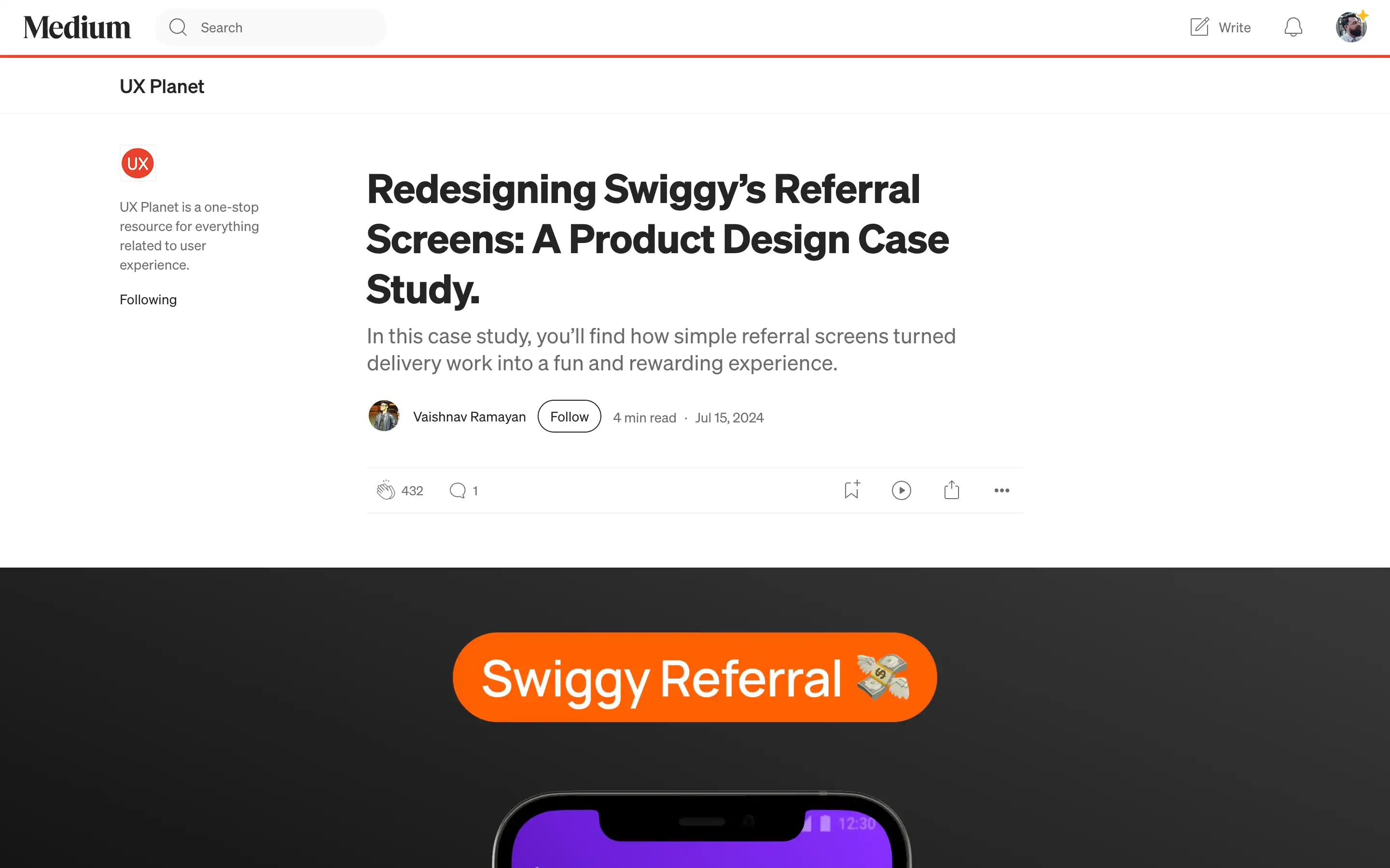 Swiggy referral design case study on Medium.
