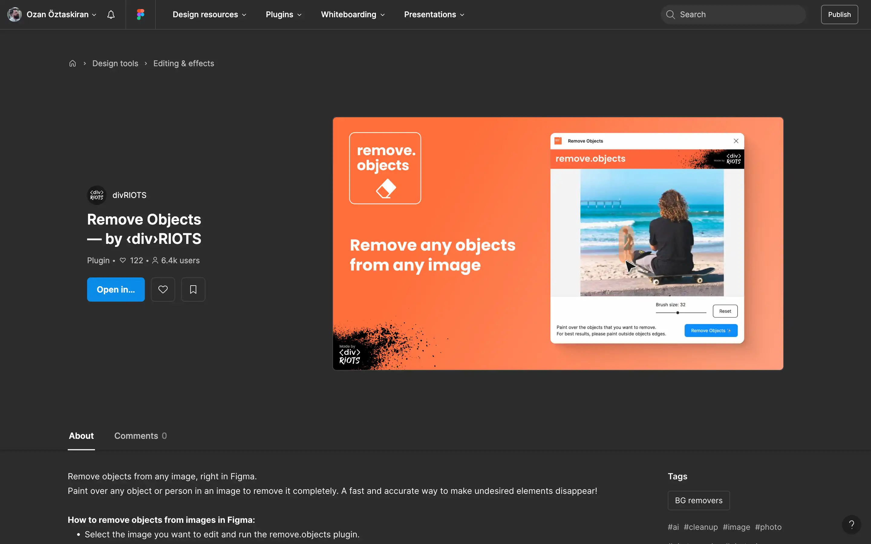 Figma plugin removes objects from images easily.