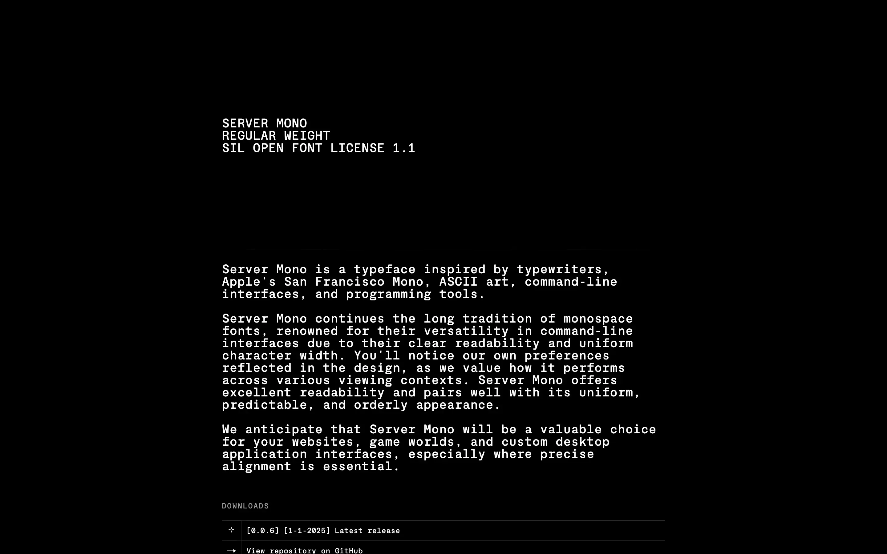 Server Mono typeface inspired by typewriters and ASCII art.