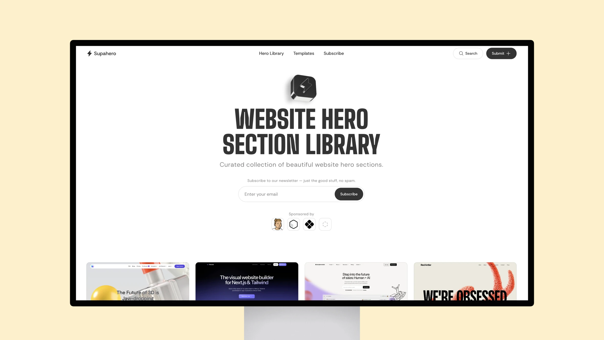 Website showcasing hero section design templates