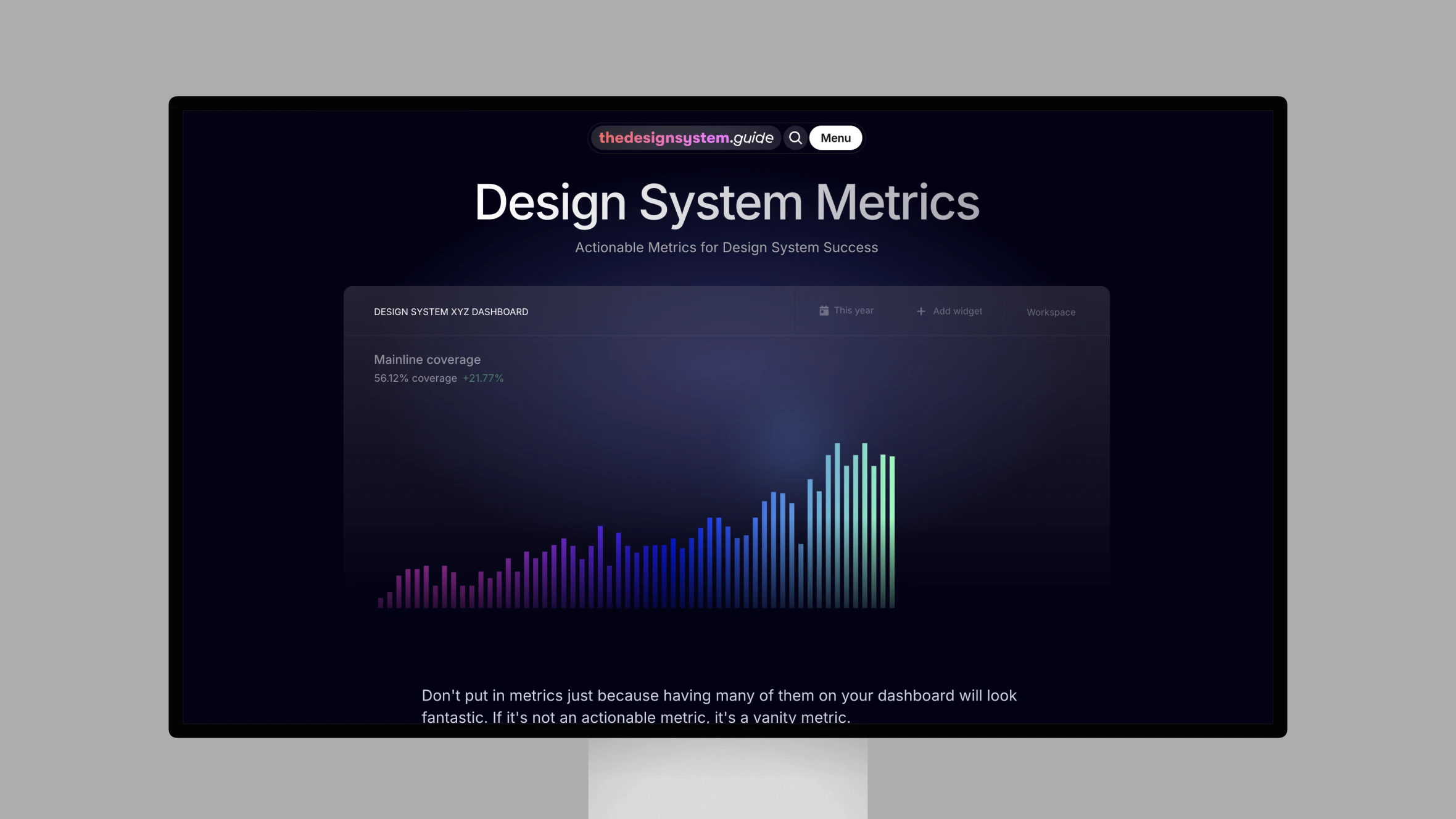 Dashboard showing design system metrics with colorful graph