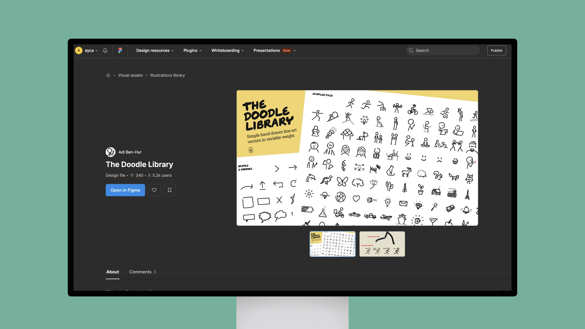 Computer screen displaying The Doodle Library on Figma