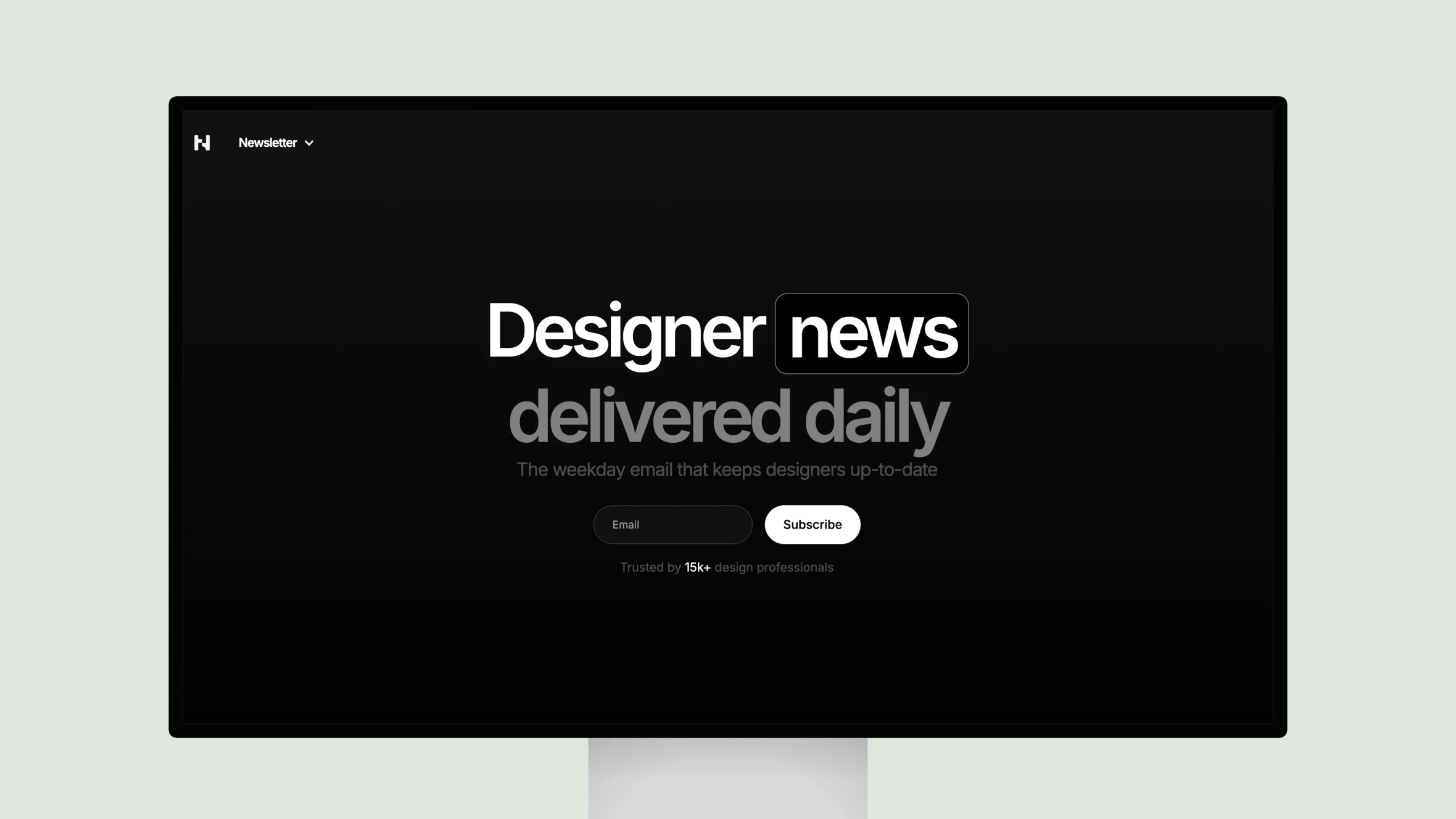 Designer news newsletter subscription interface on screen