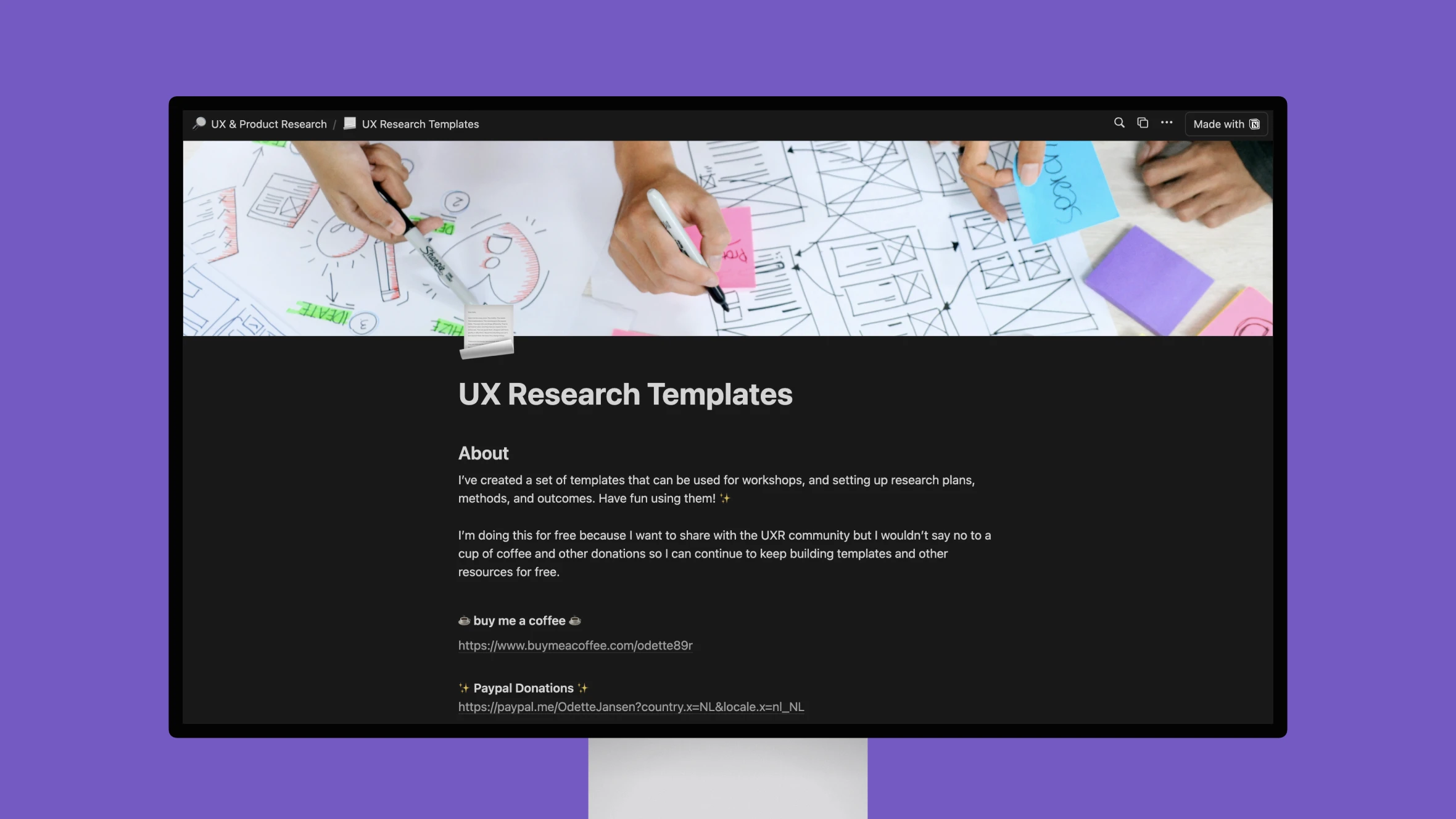 Hands marking UX research templates with notes and symbols