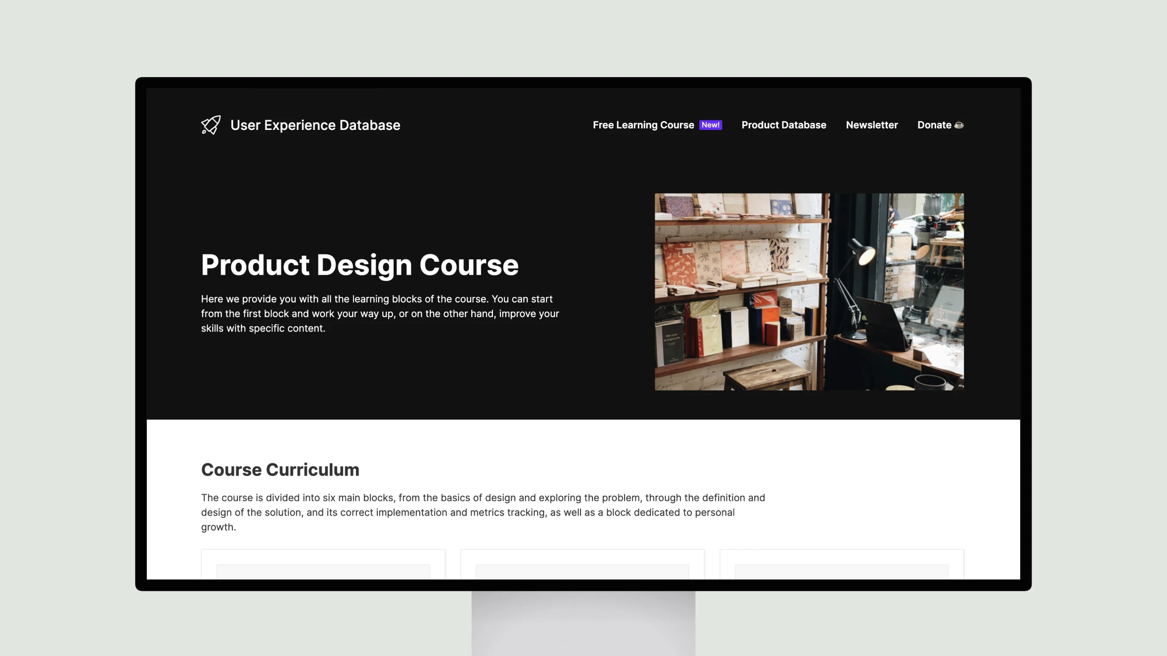 Online Product Design Course webpage