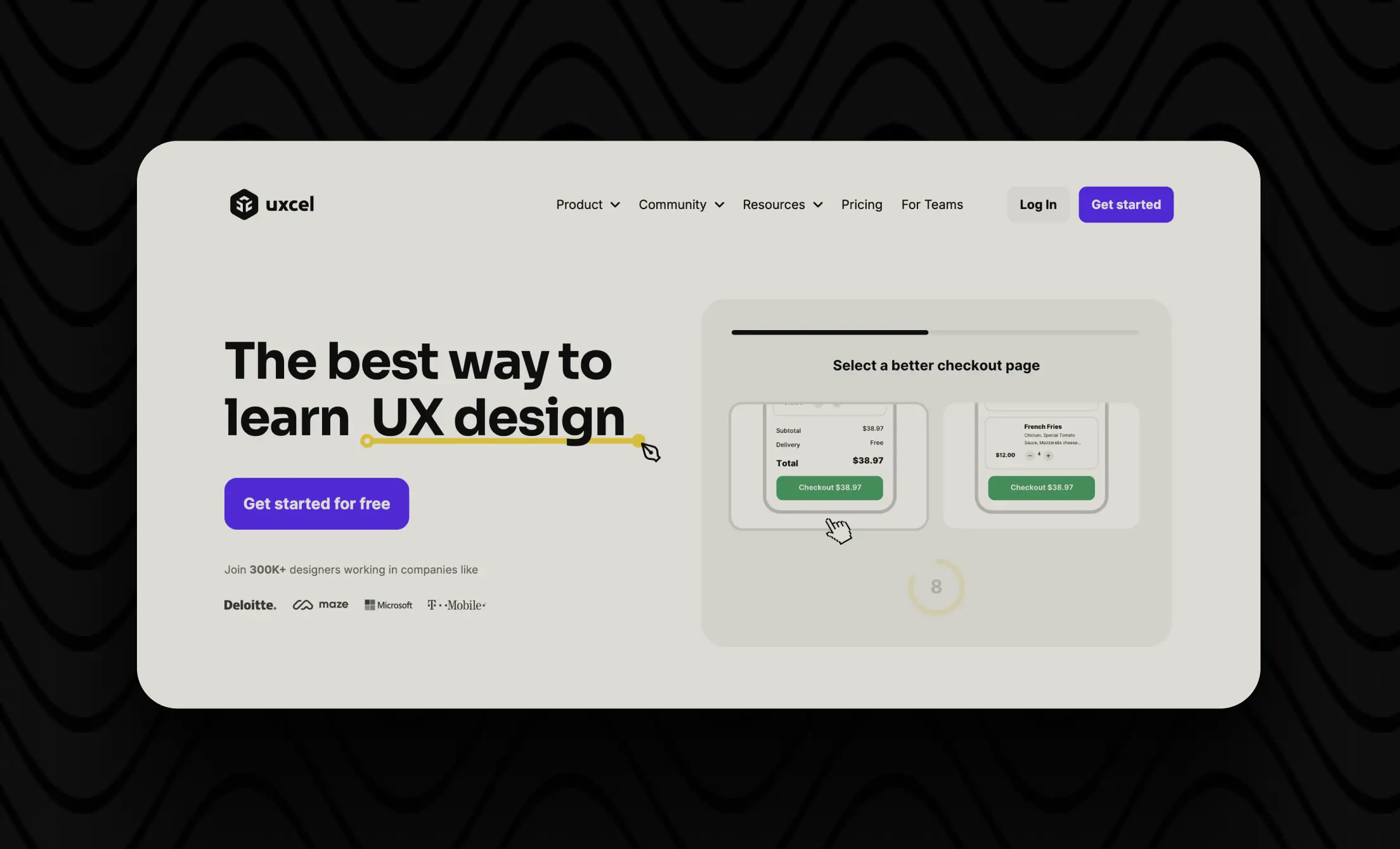 UXcel website promoting UX design learning