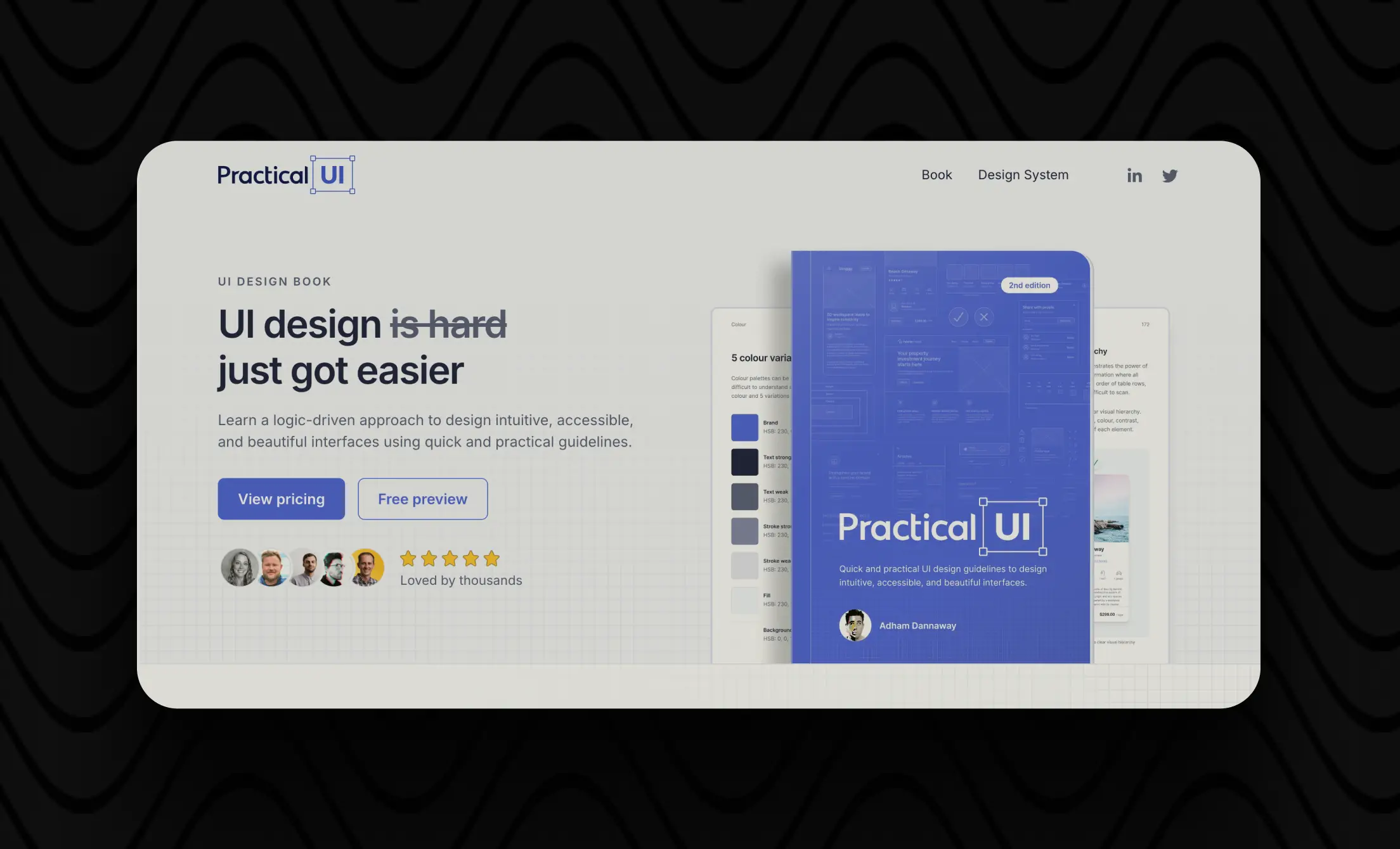 Practical UI design book promotional webpage