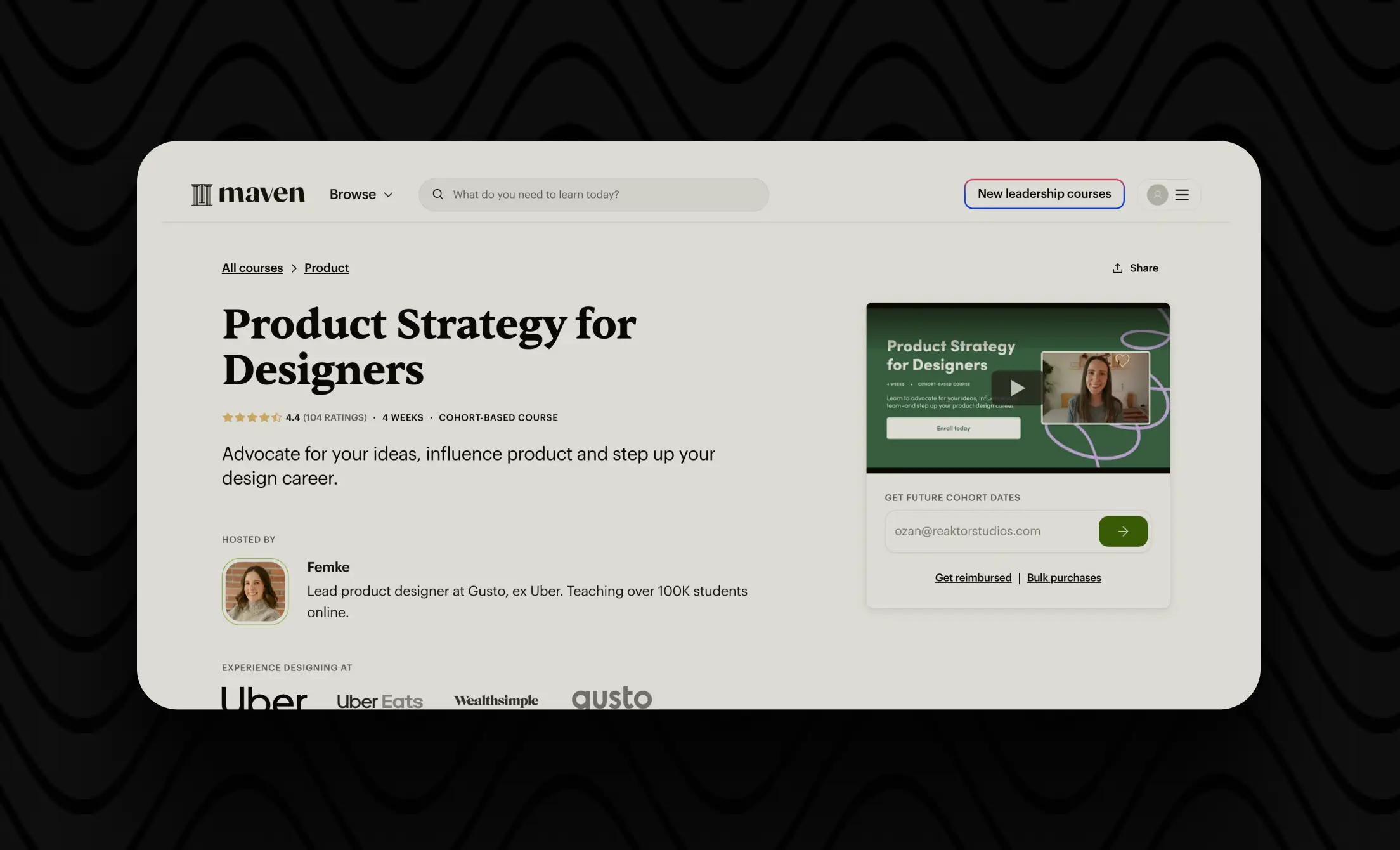 Screenshot of Maven Product Strategy Course webpage