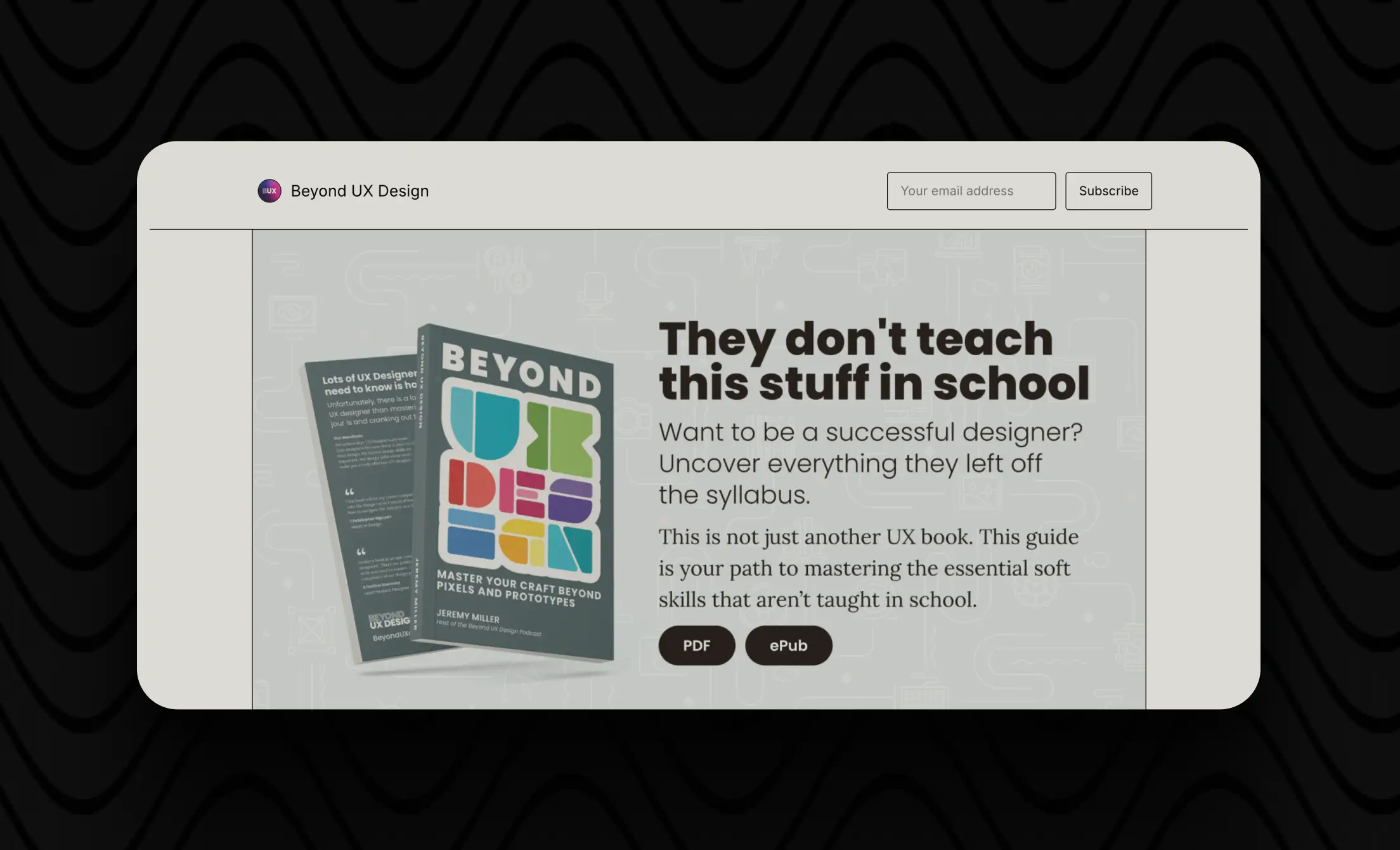 Beyond UX Design website featuring educational UX book.