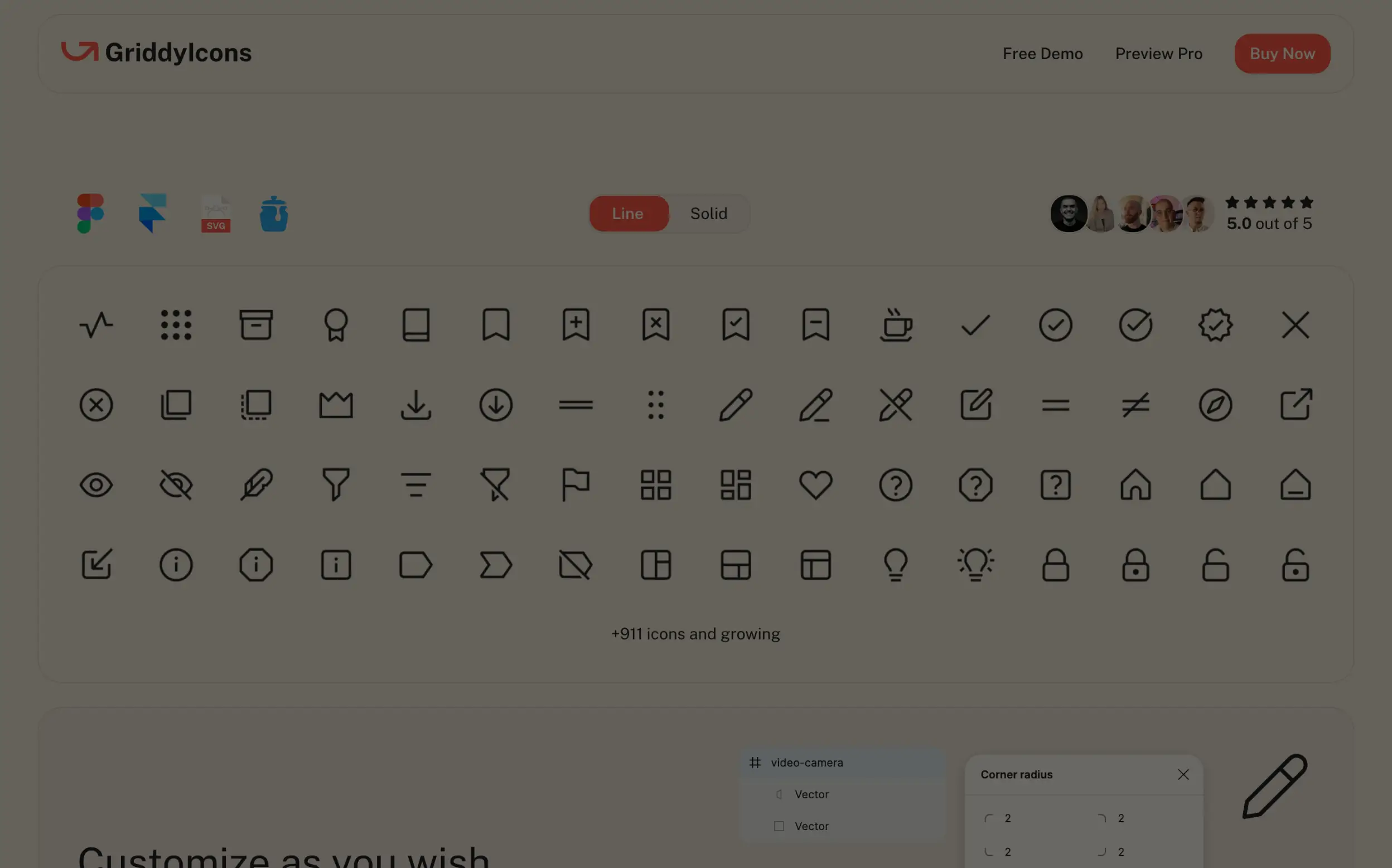 Icon design toolkit interface with customization options