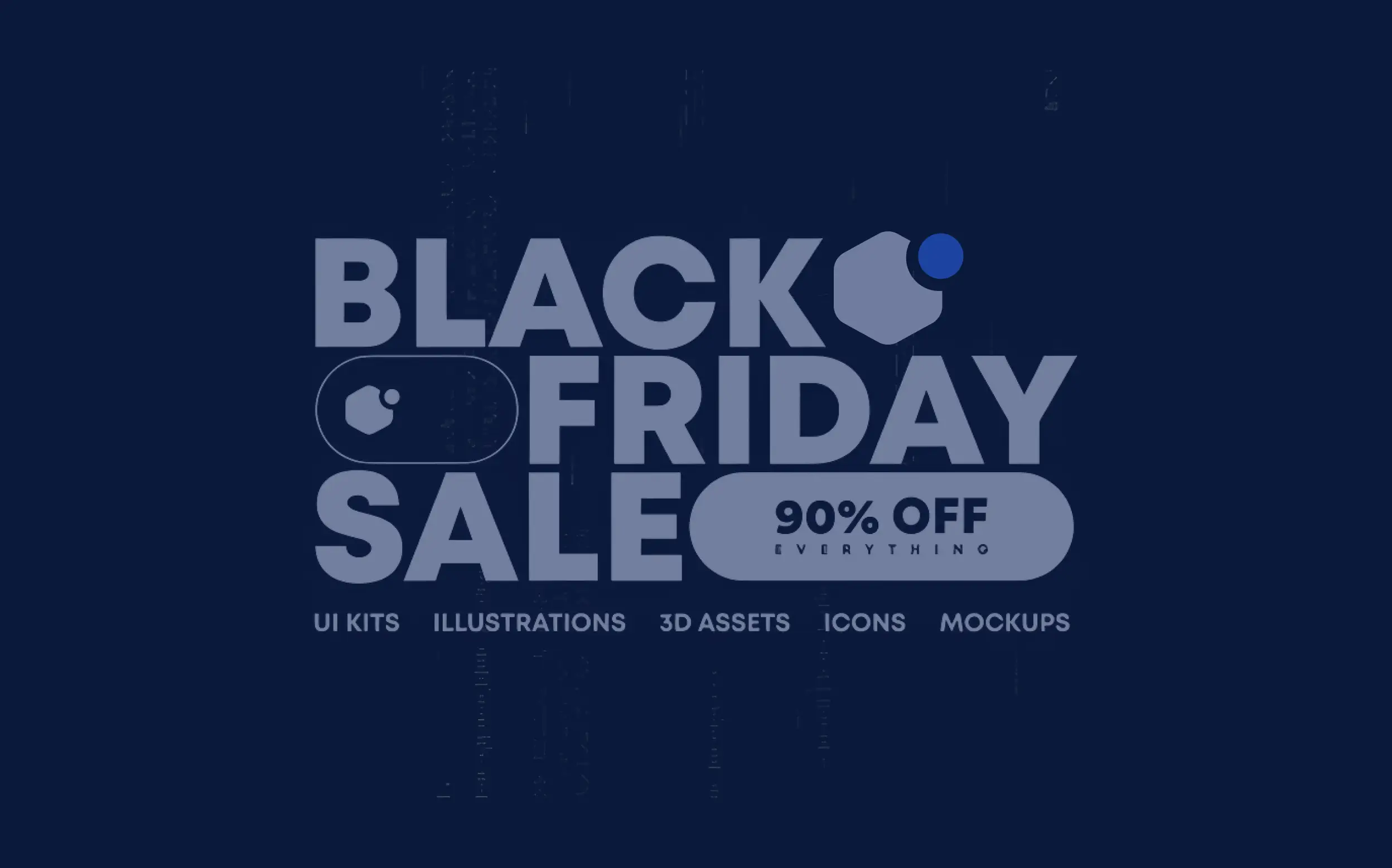 Black Friday Sale ad, 90% off everything, dark blue background