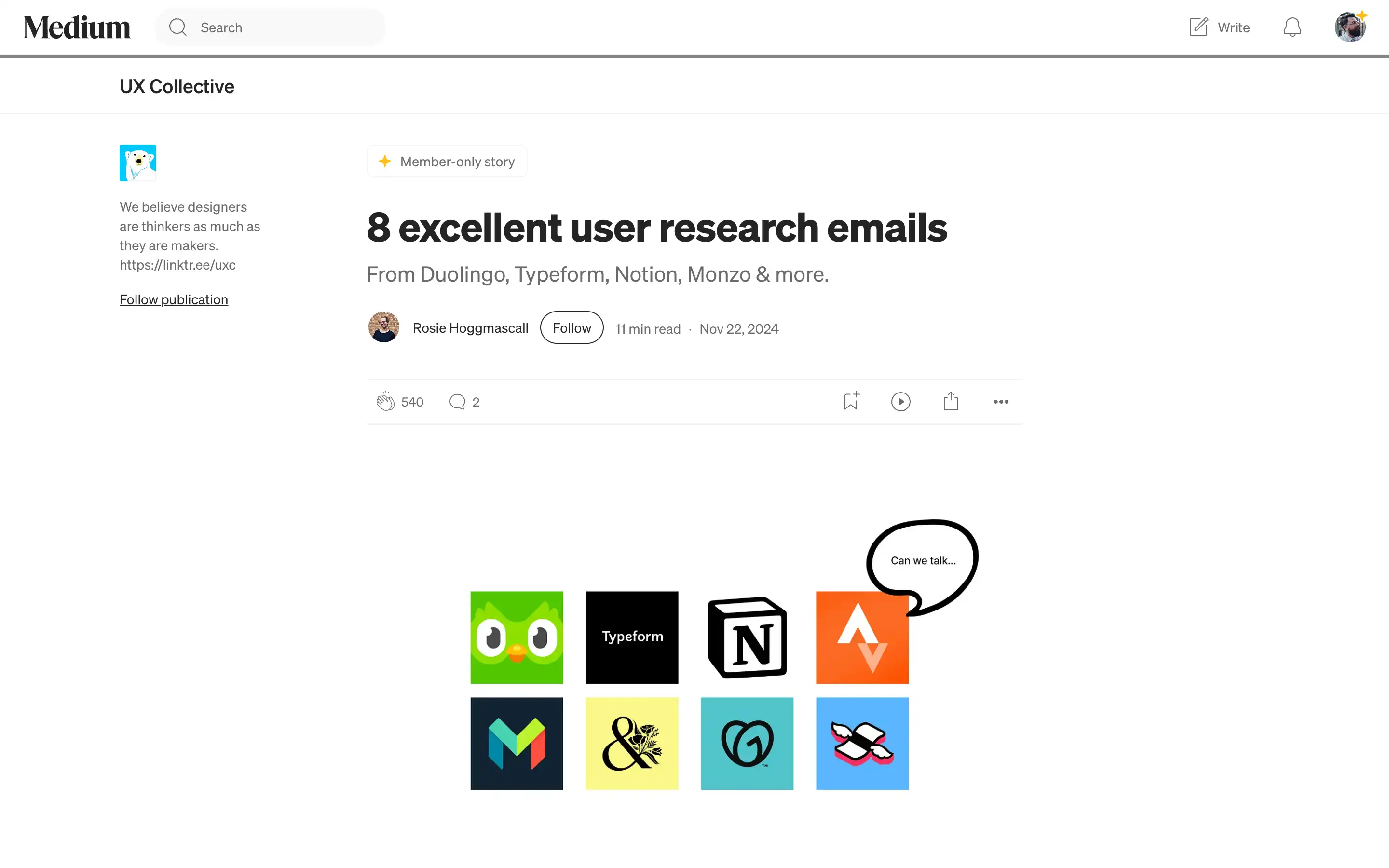 Top user research emails from popular platforms