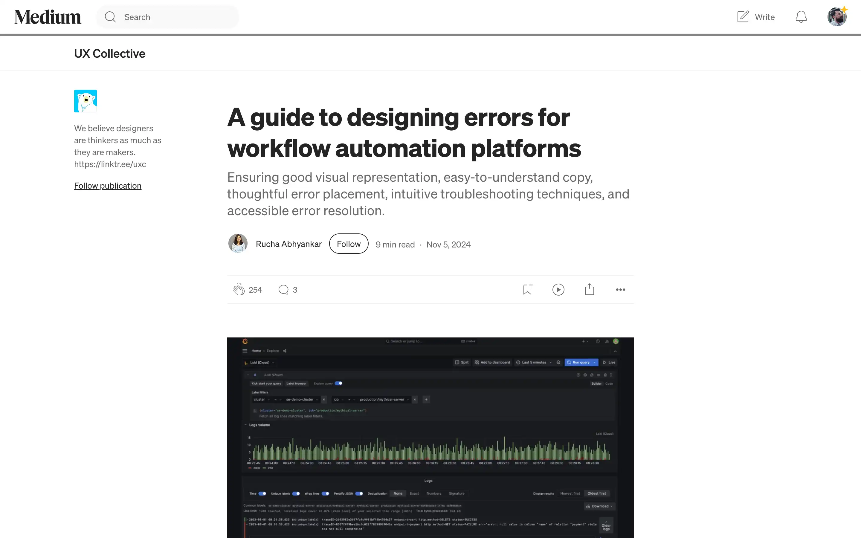Medium article about workflow automation error design.