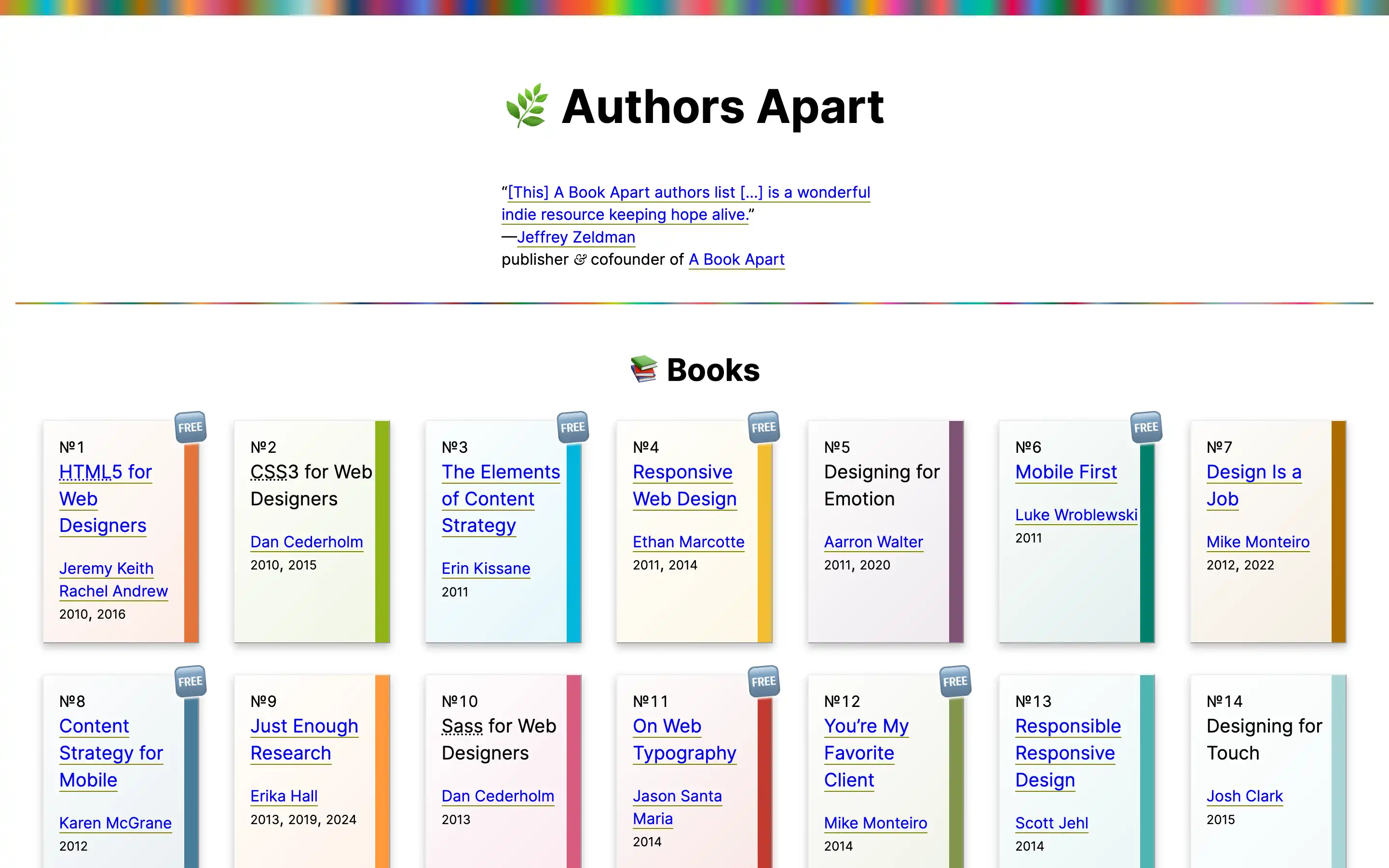 Authors Apart webpage showcasing various design books.