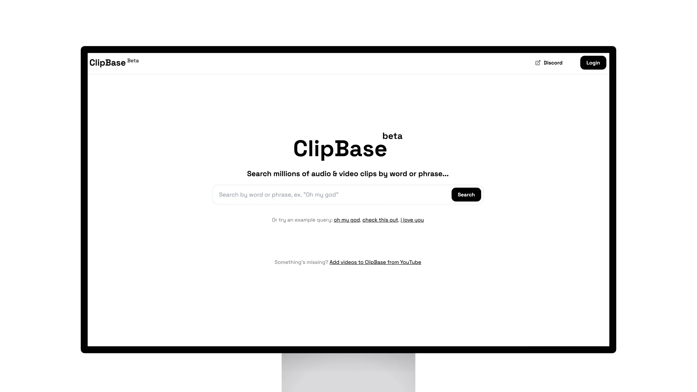 ClipBase website interface on computer display