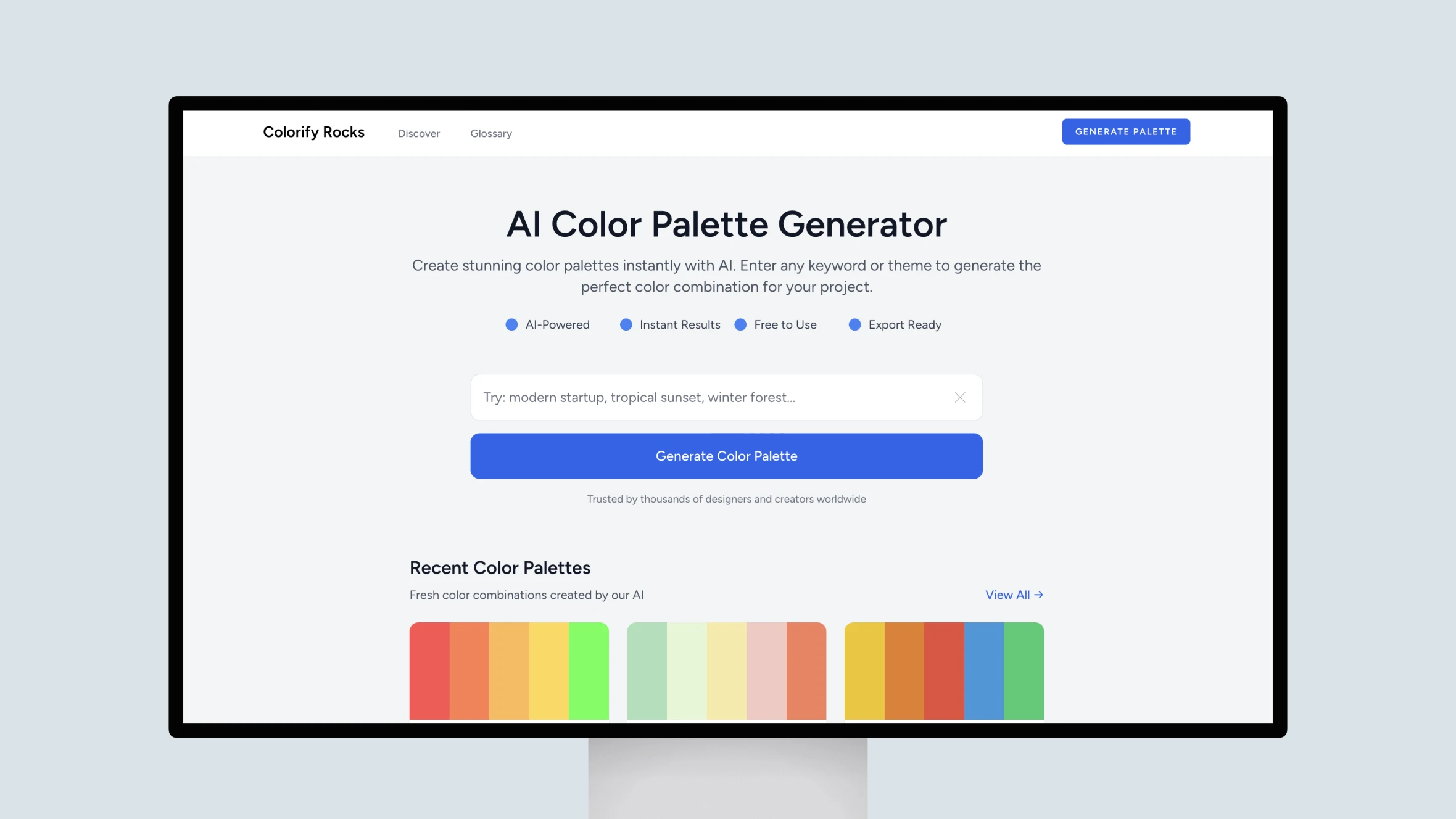 Screenshot of AI Color Palette Generator website