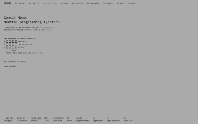 Commit Mono – Neutral programming typeface