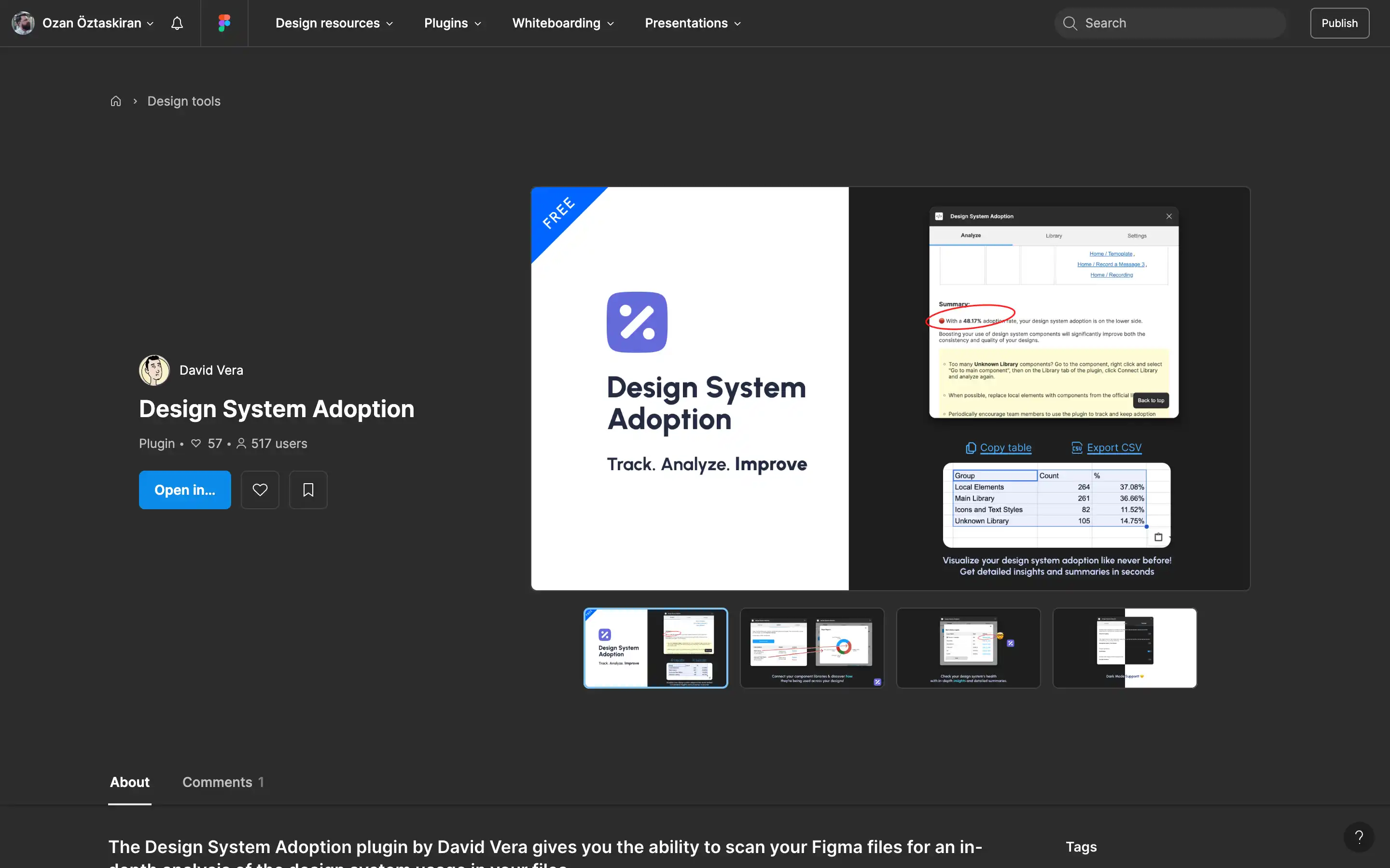 Design System Adoption plugin overview on Figma page.
