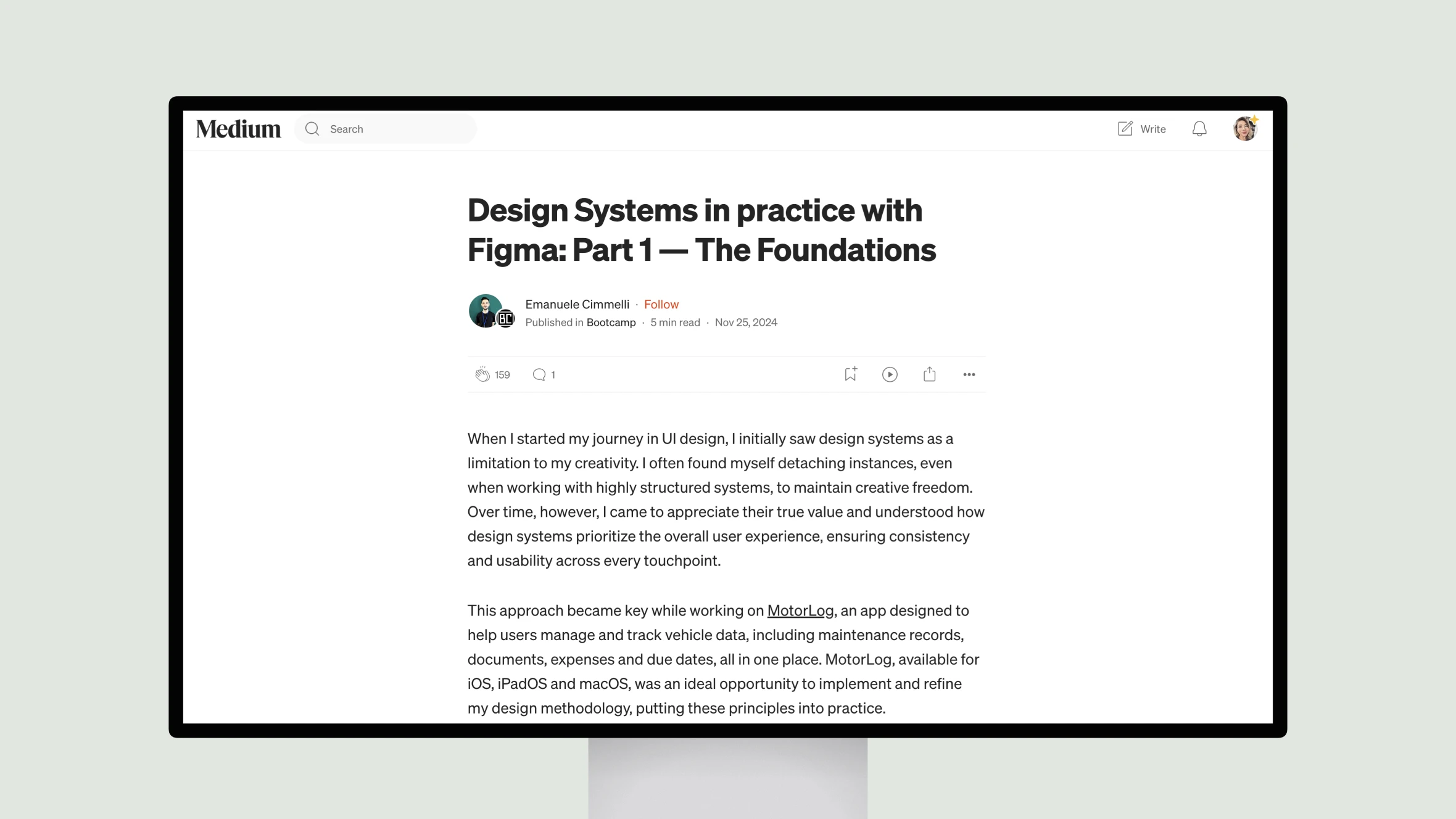 Medium article about design systems with Figma