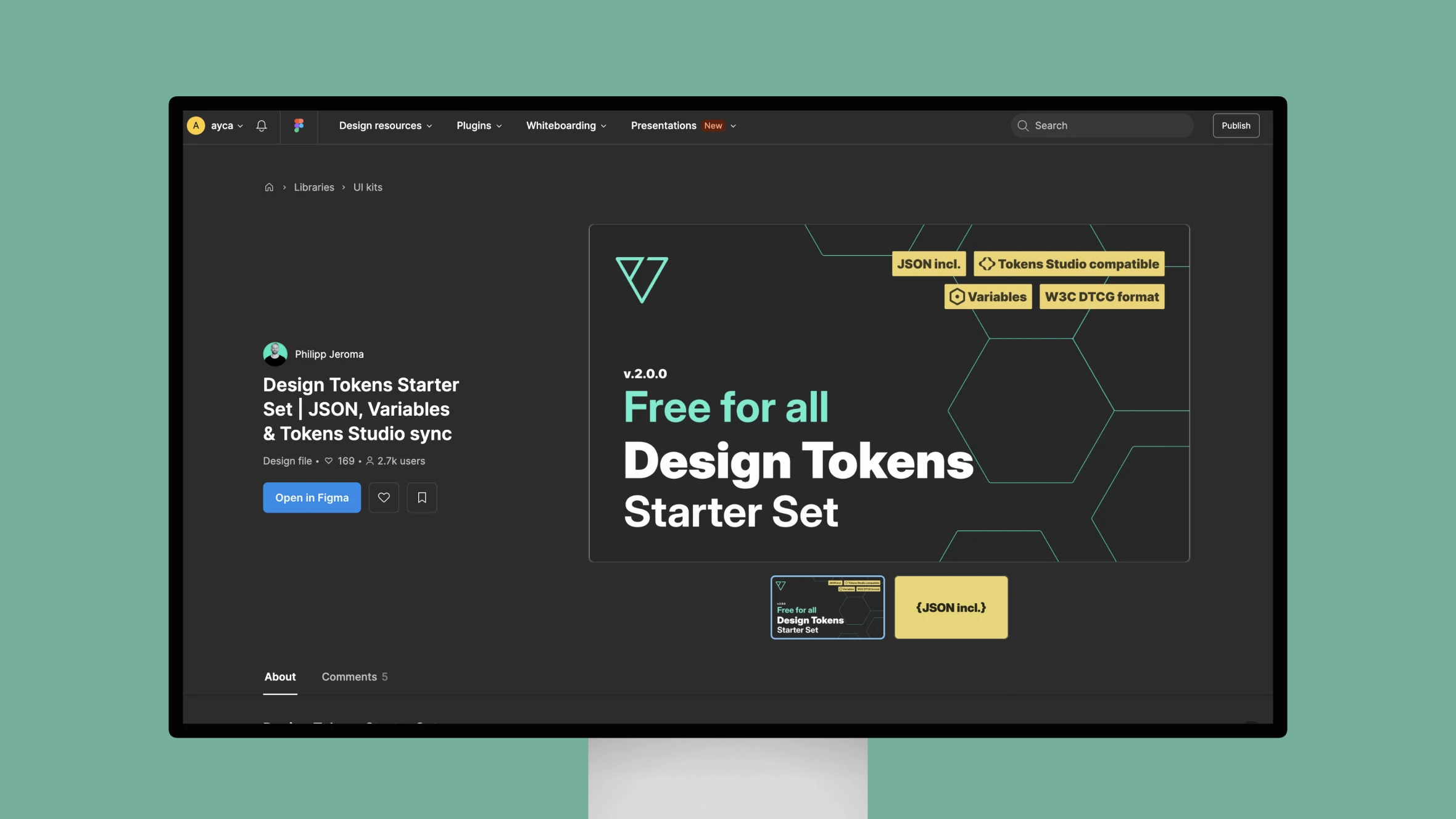 Screenshot of Design Tokens Starter Set on Figma interface